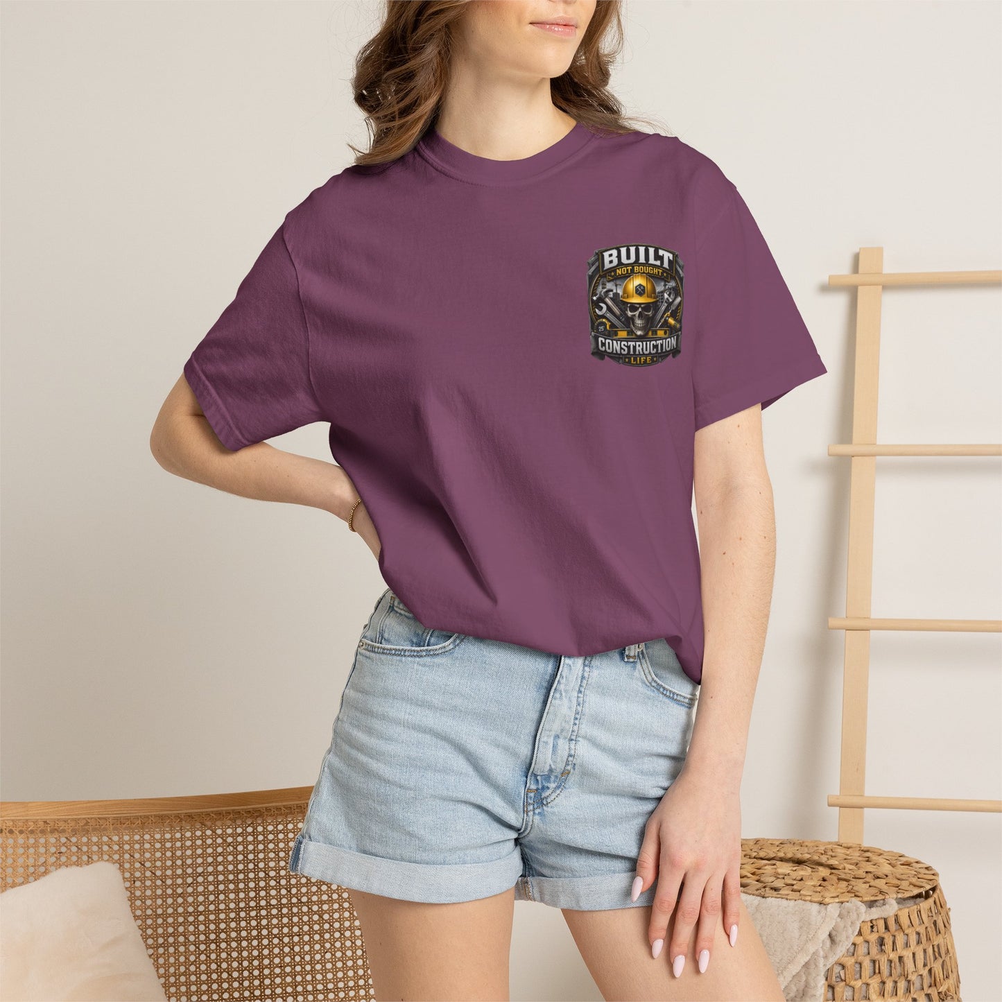 Construction Life T-Shirt — "Built Not Bought" Skull & Hard Hat Crew Tee
