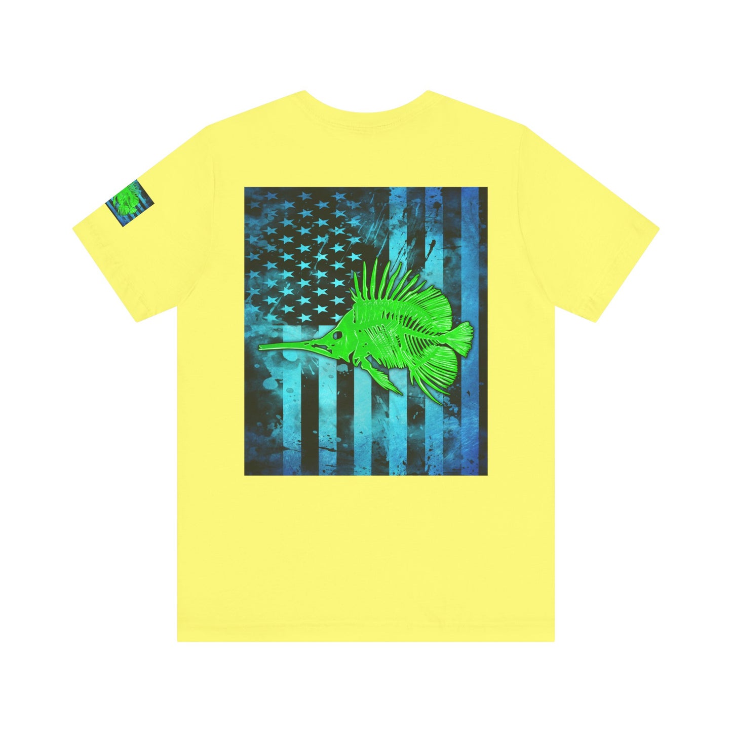 Green Fish Grunge American Flag Tee, Patriotic USA Shirt, Vintage American Flag