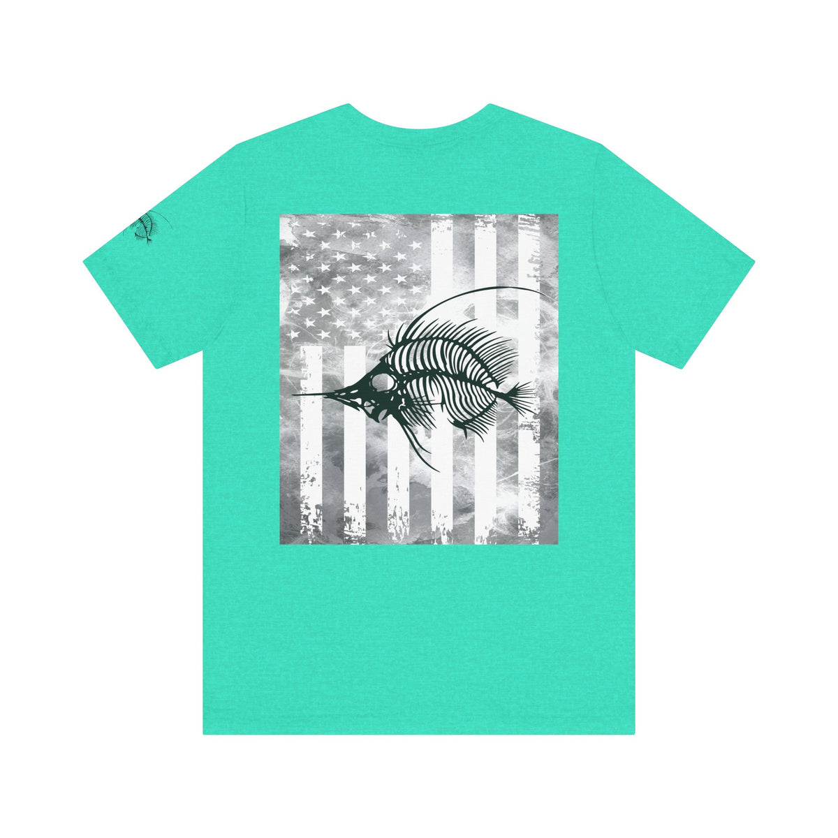 Fish Skeleton Grunge American Flag Tee, Patriotic USA Shirt, Vintage American Flag