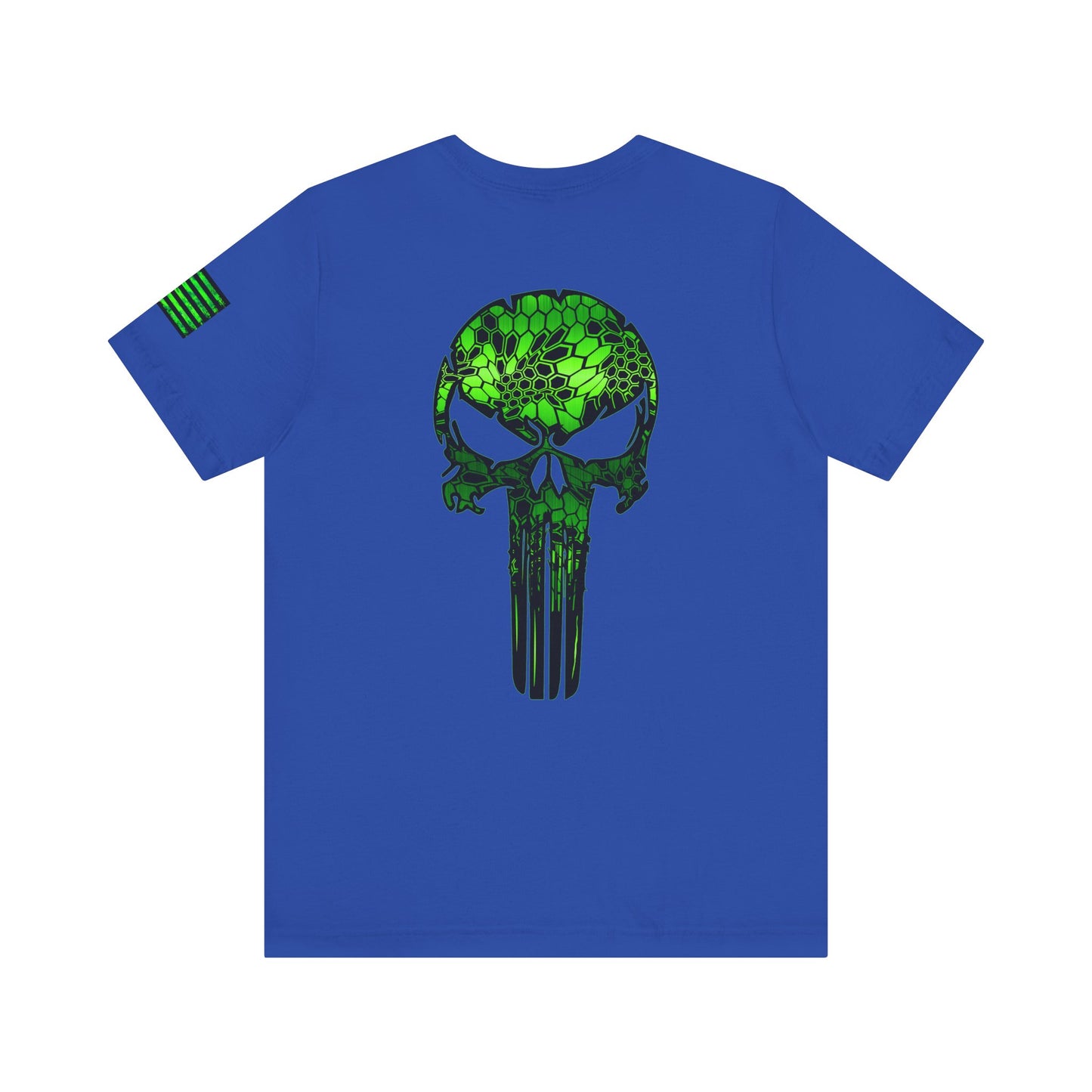 Green Punisher Skull with Hex Camo – Tactical Military Style Grunge Tee