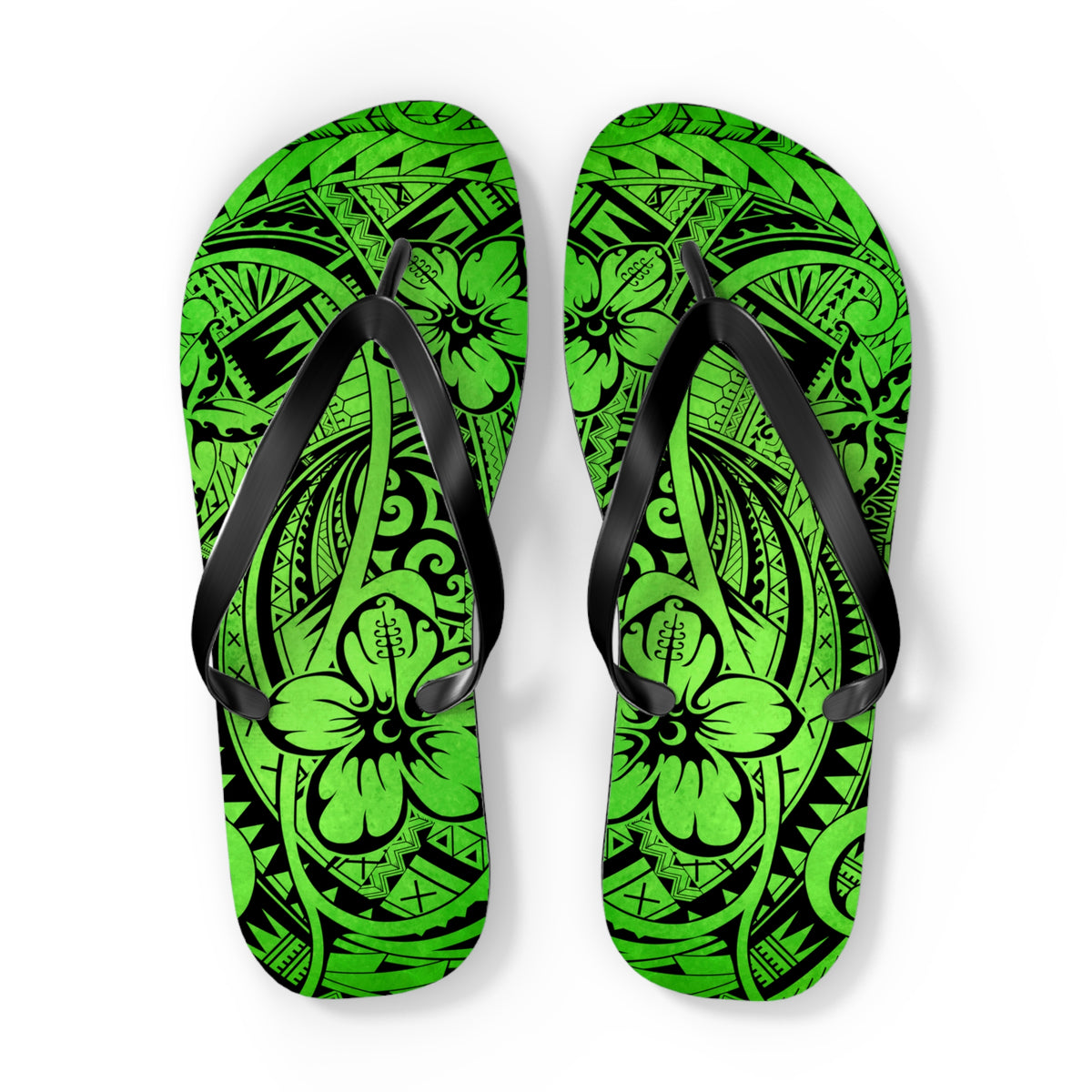 Polynesian Green Flip Flops - Summer Beach Sandals, Vacation Footwear, Poolside Essentials, Outdoor Fun, Tropical Style