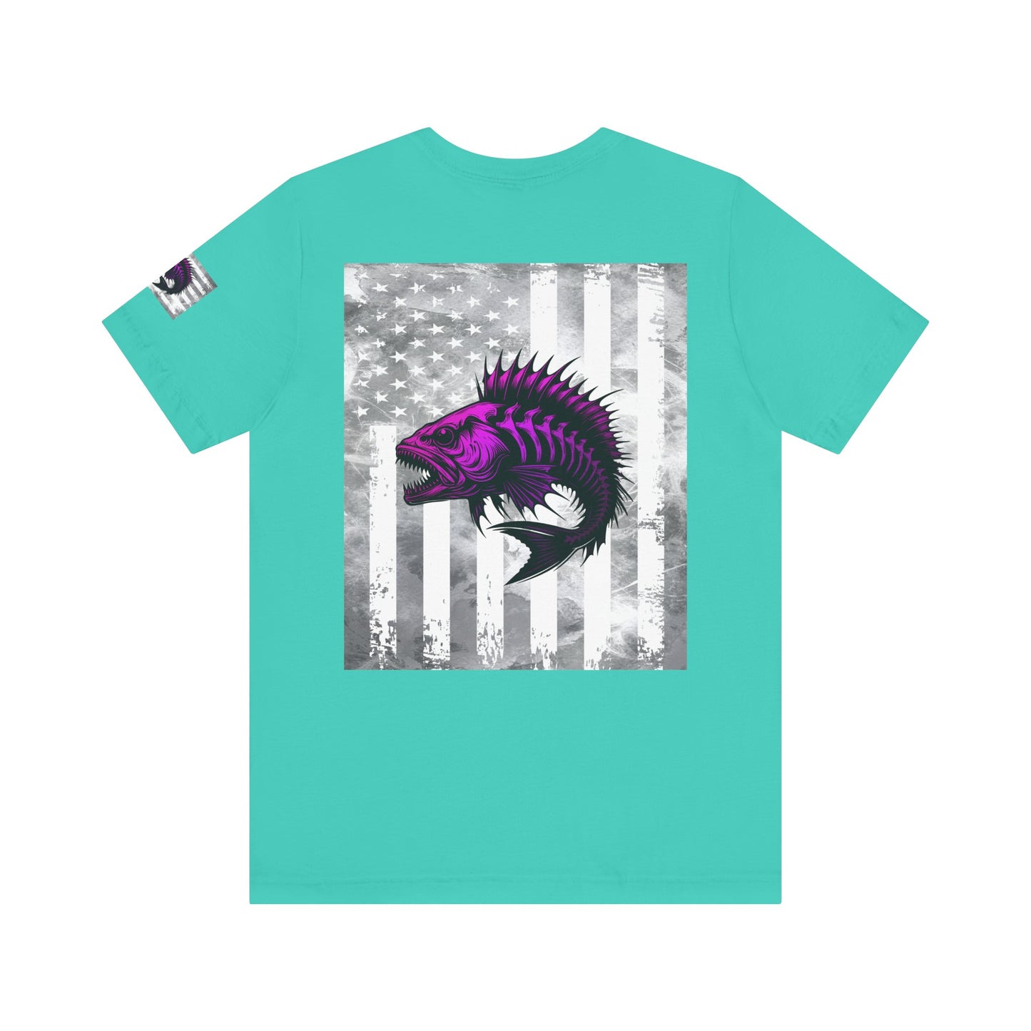 Fish Grunge American Flag Tee, Patriotic USA Shirt, Vintage American Flag