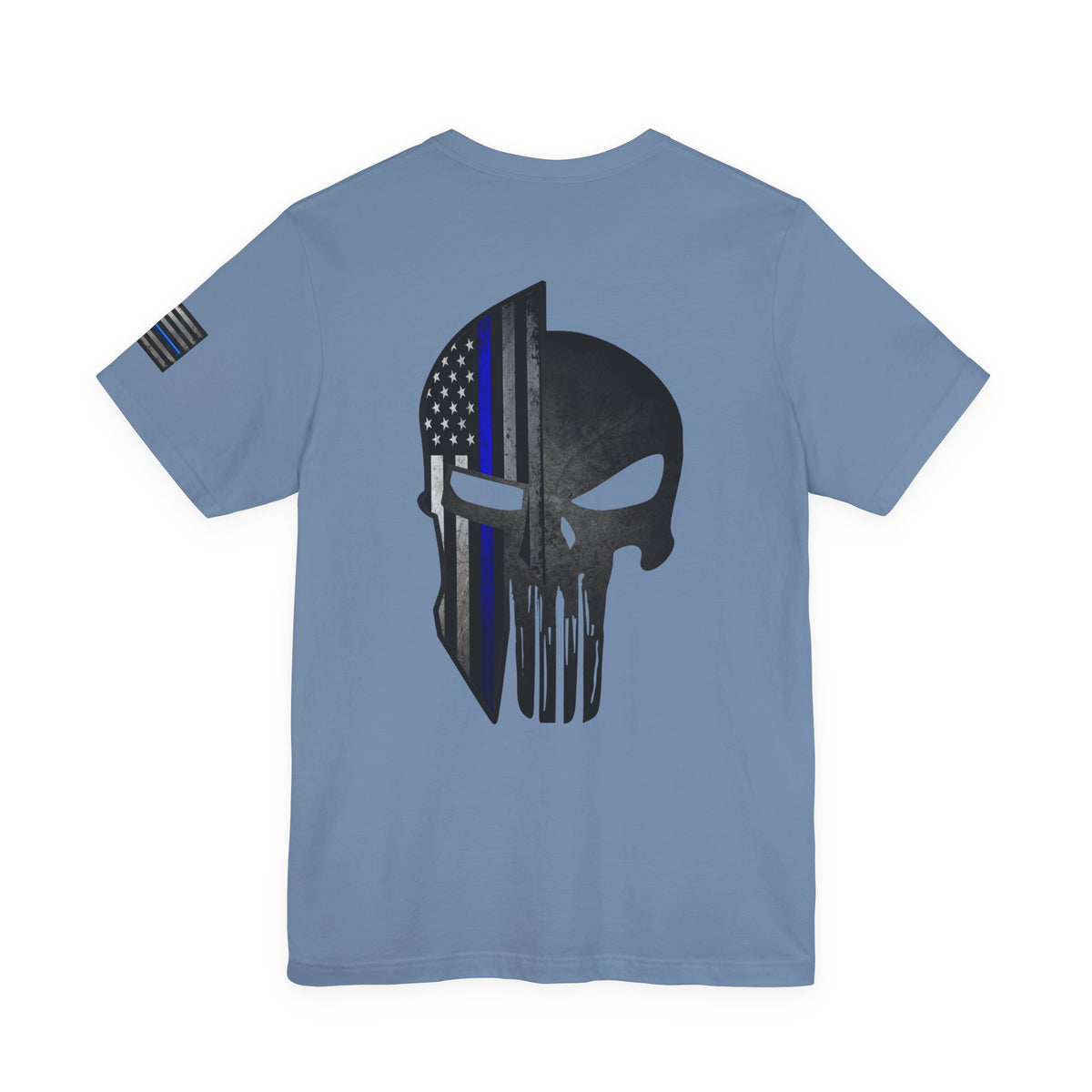 Grunge Stone Spartan Thin Blue Line American Flag T-Shirt – Honor & Valor Police Tribute Tee