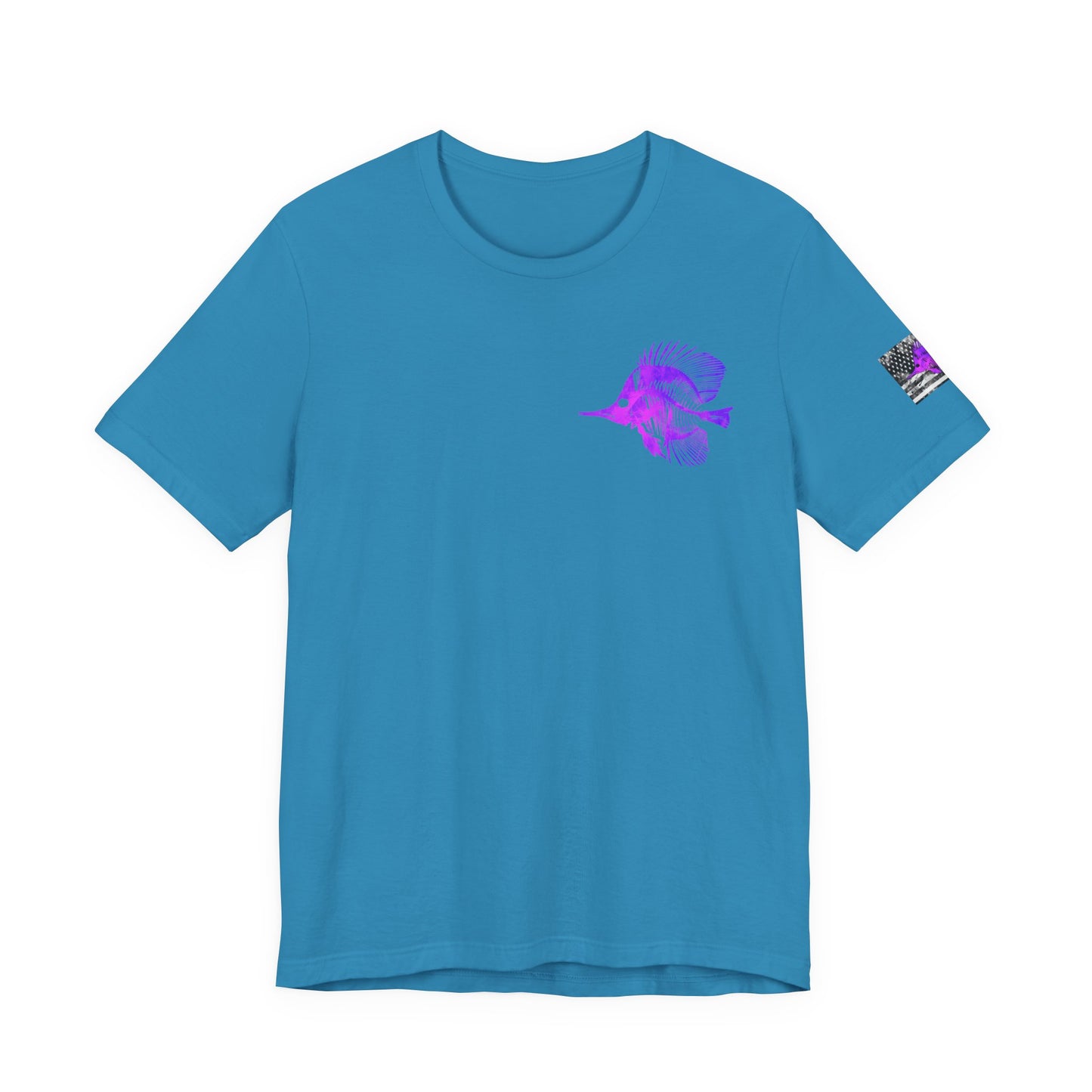 Purple Fish Angler Grunge American Flag Tee, Patriotic USA Shirt, Vintage American Flag