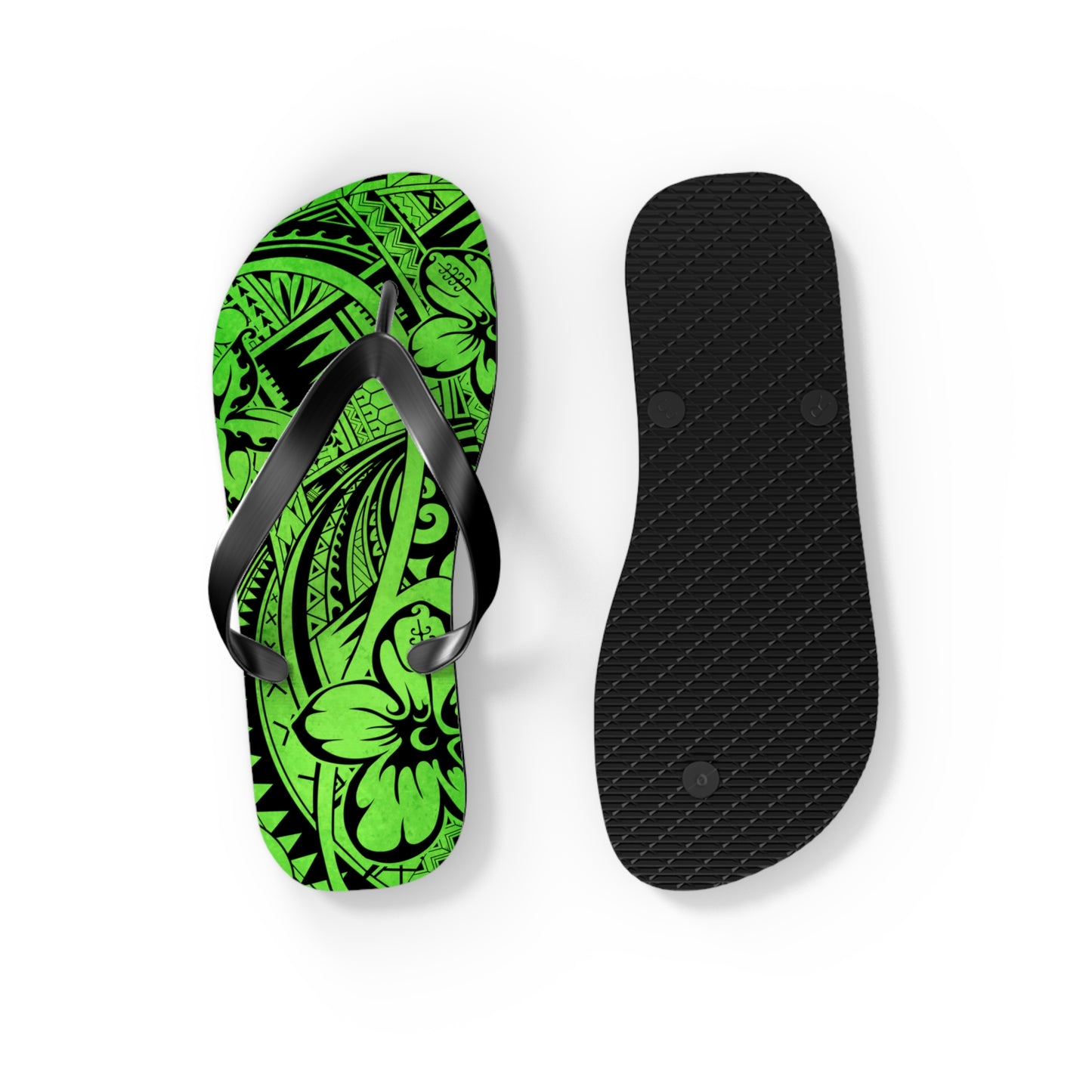 Polynesian Green Flip Flops - Summer Beach Sandals, Vacation Footwear, Poolside Essentials, Outdoor Fun, Tropical Style