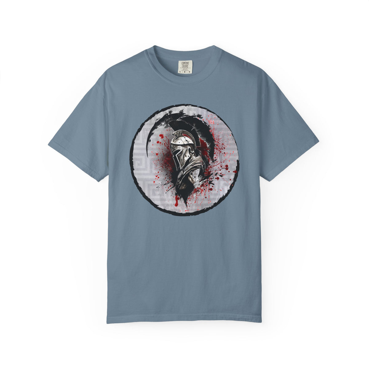 Spartan Warrior T-Shirt – Greek Helmet Circle Design Front & Spear Back | Warrior Graphic Tee