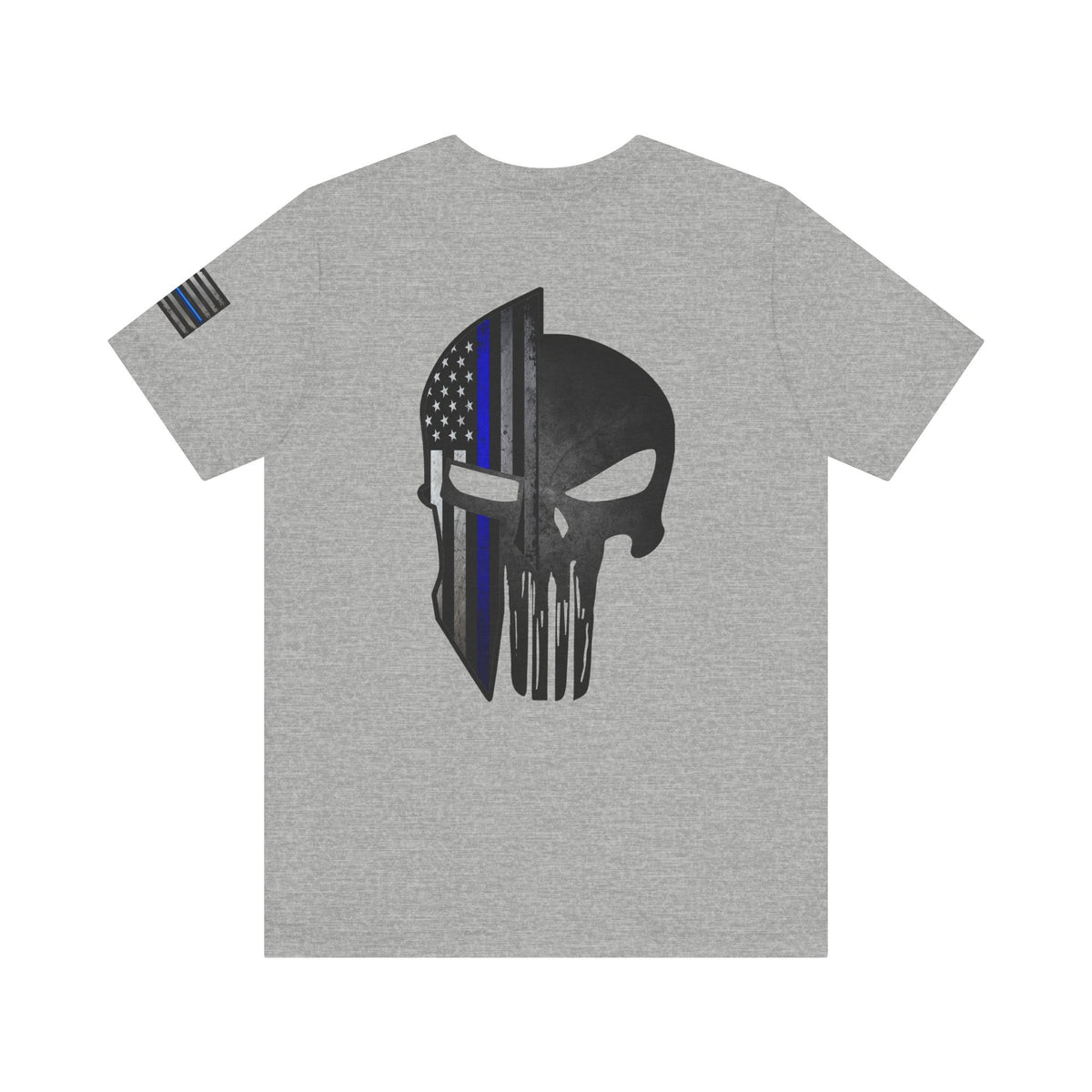 Grunge Stone Spartan Thin Blue Line American Flag T-Shirt – Honor & Valor Police Tribute Tee