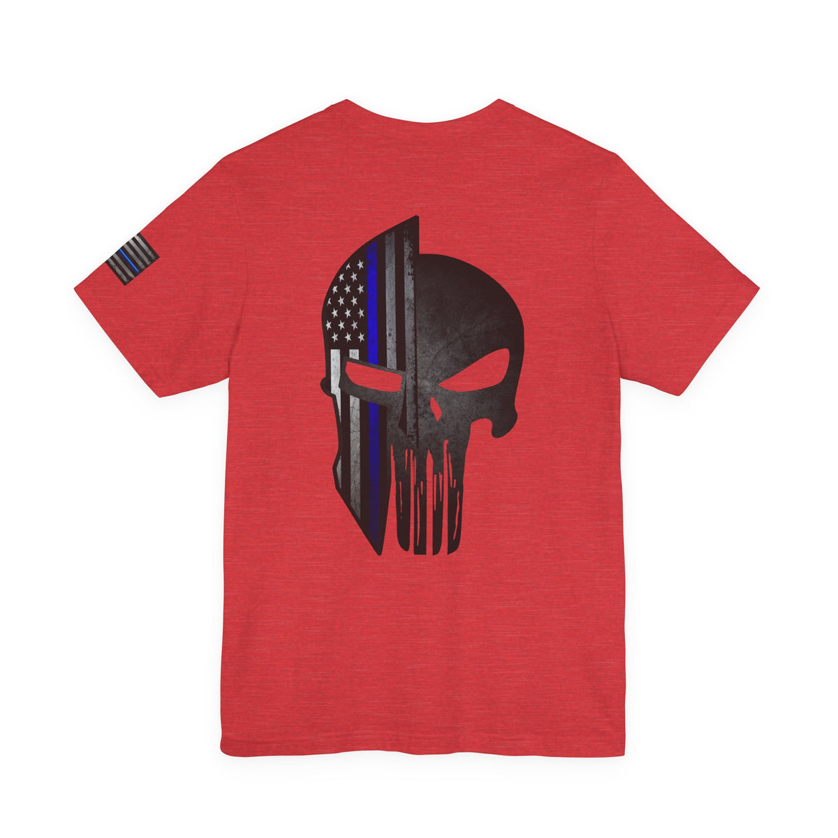 Grunge Stone Spartan Thin Blue Line American Flag T-Shirt – Honor & Valor Police Tribute Tee
