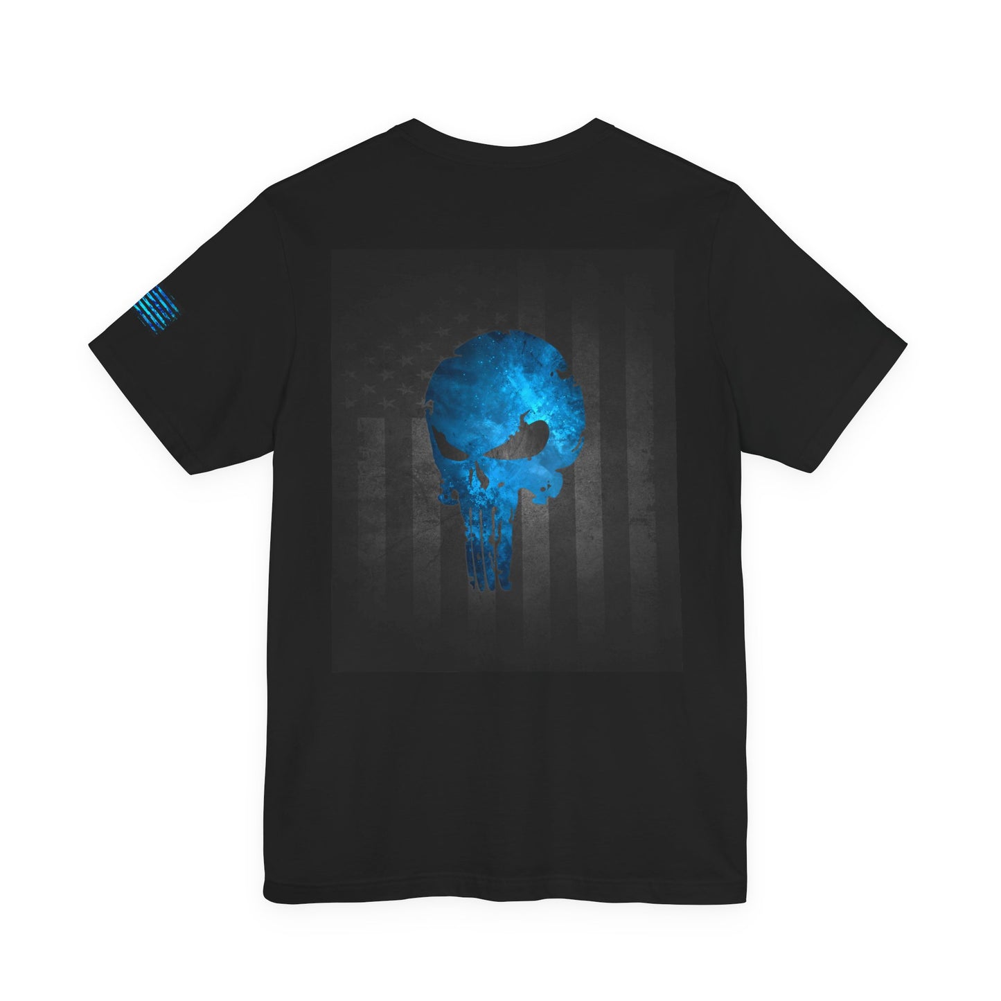 Blue Grunge Punisher Skull – Neon Grunge Vigilante Graphic for Shirts, Decals & Prints