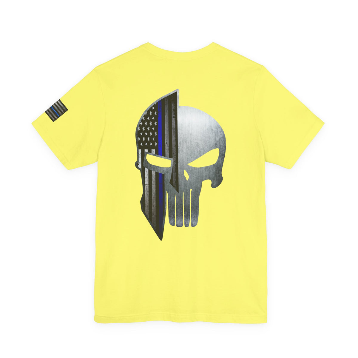 Grunge Metal Spartan Thin Blue Line American Flag T-Shirt – Honor & Valor Police Tribute Tee