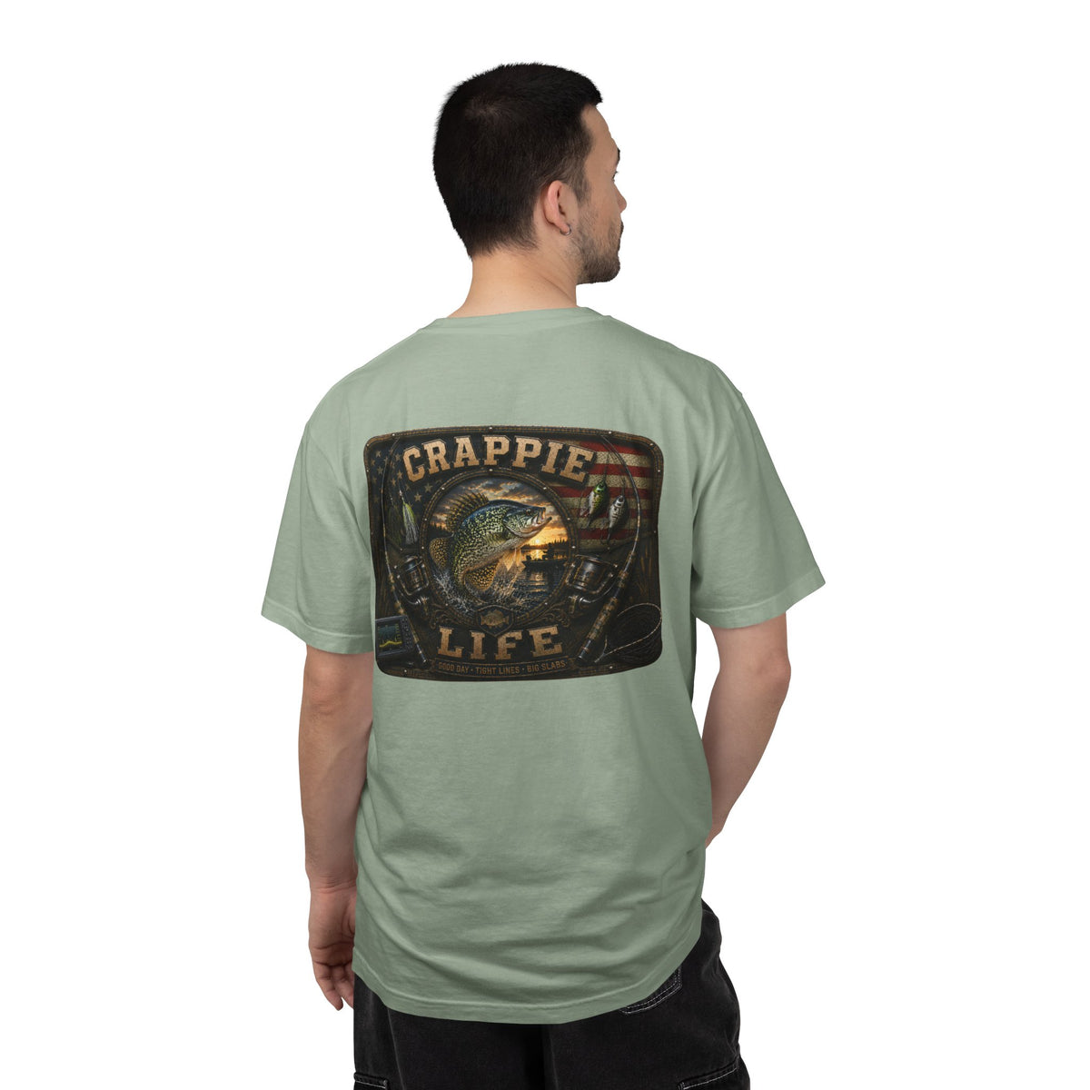 Crappie Life T-Shirt — Retro American Flag Crappie Fishing Tee