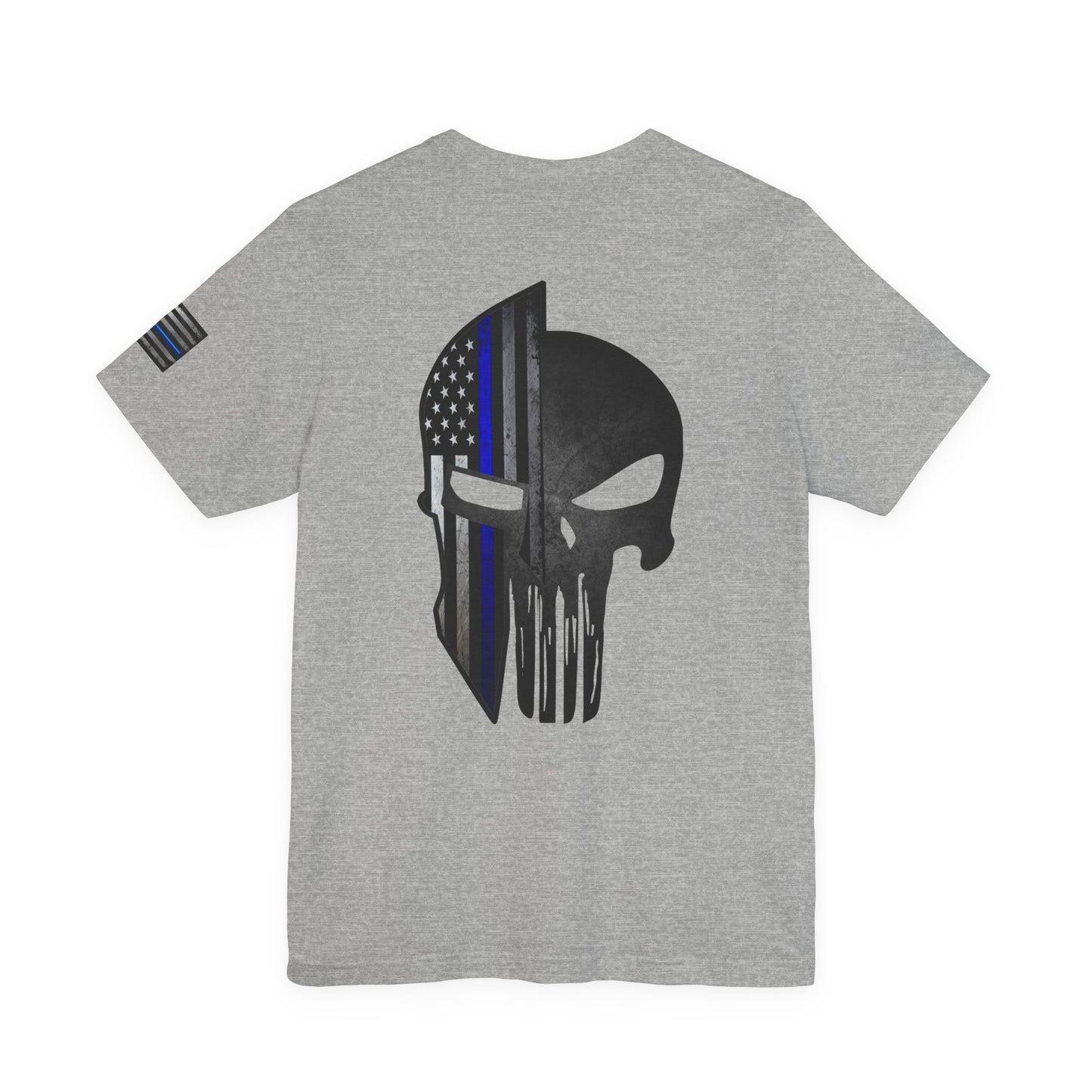 Grunge Stone Spartan Thin Blue Line American Flag T-Shirt – Honor & Valor Police Tribute Tee