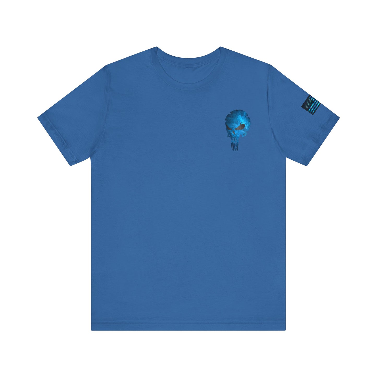 Blue Grunge Punisher Skull – Neon Grunge Vigilante Graphic for Shirts, Decals & Prints