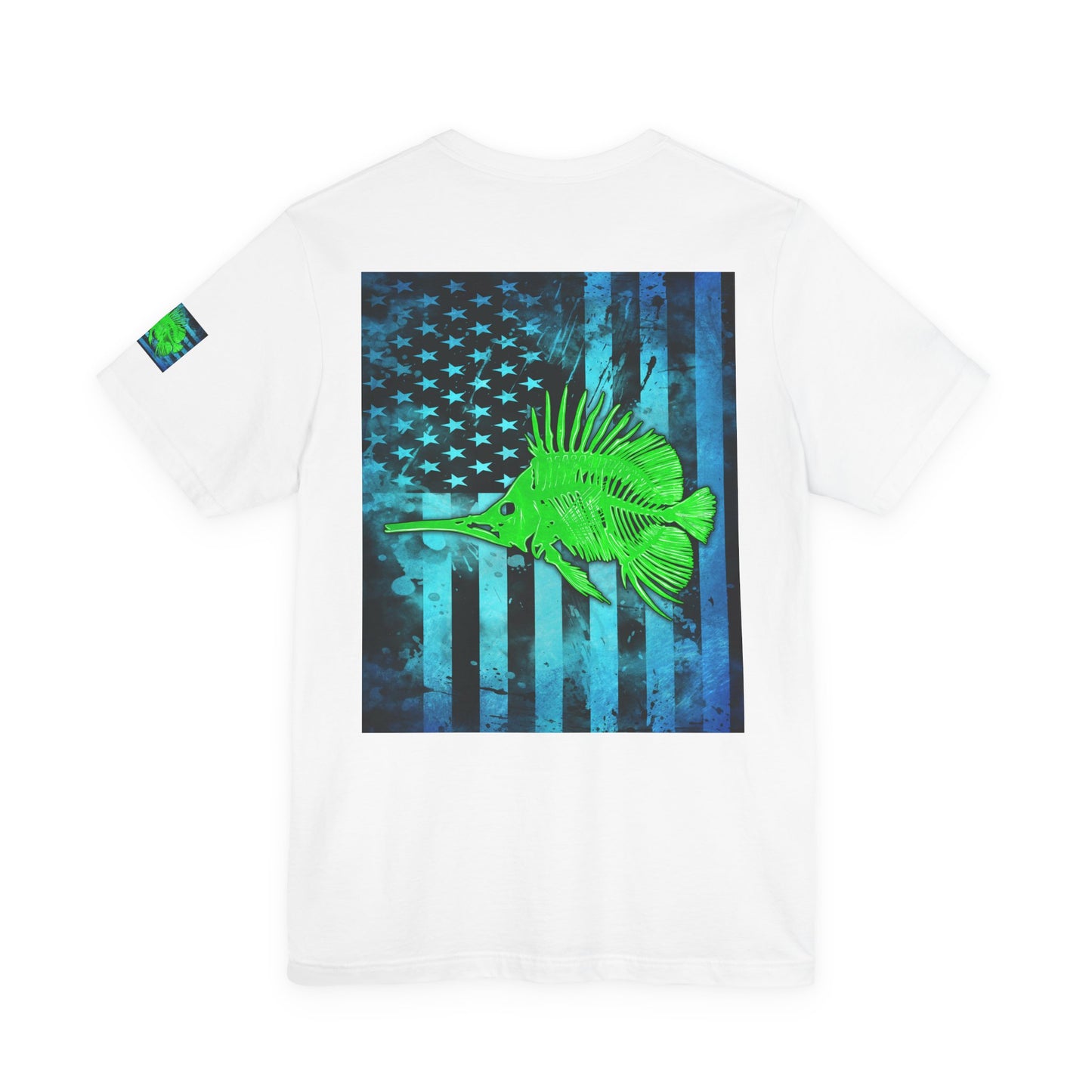 Green Fish Grunge American Flag Tee, Patriotic USA Shirt, Vintage American Flag