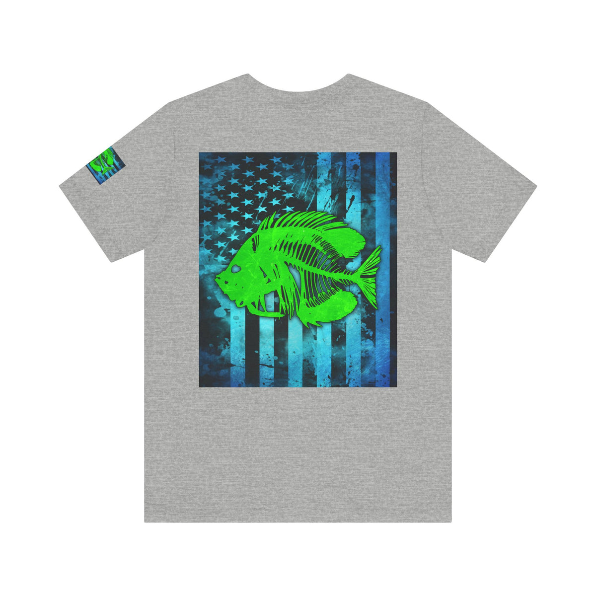 Green Pearch Angler Grunge American Flag Tee, Patriotic USA Shirt, Vintage American Flag
