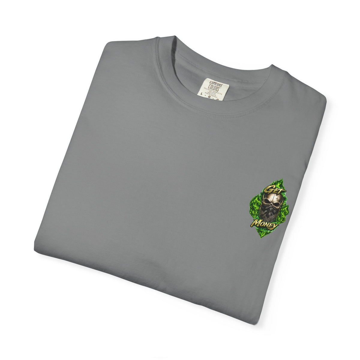 Get Money Skull Graphic Tee – Green Flame Dollar Sign Hustle Streetwear Shirt