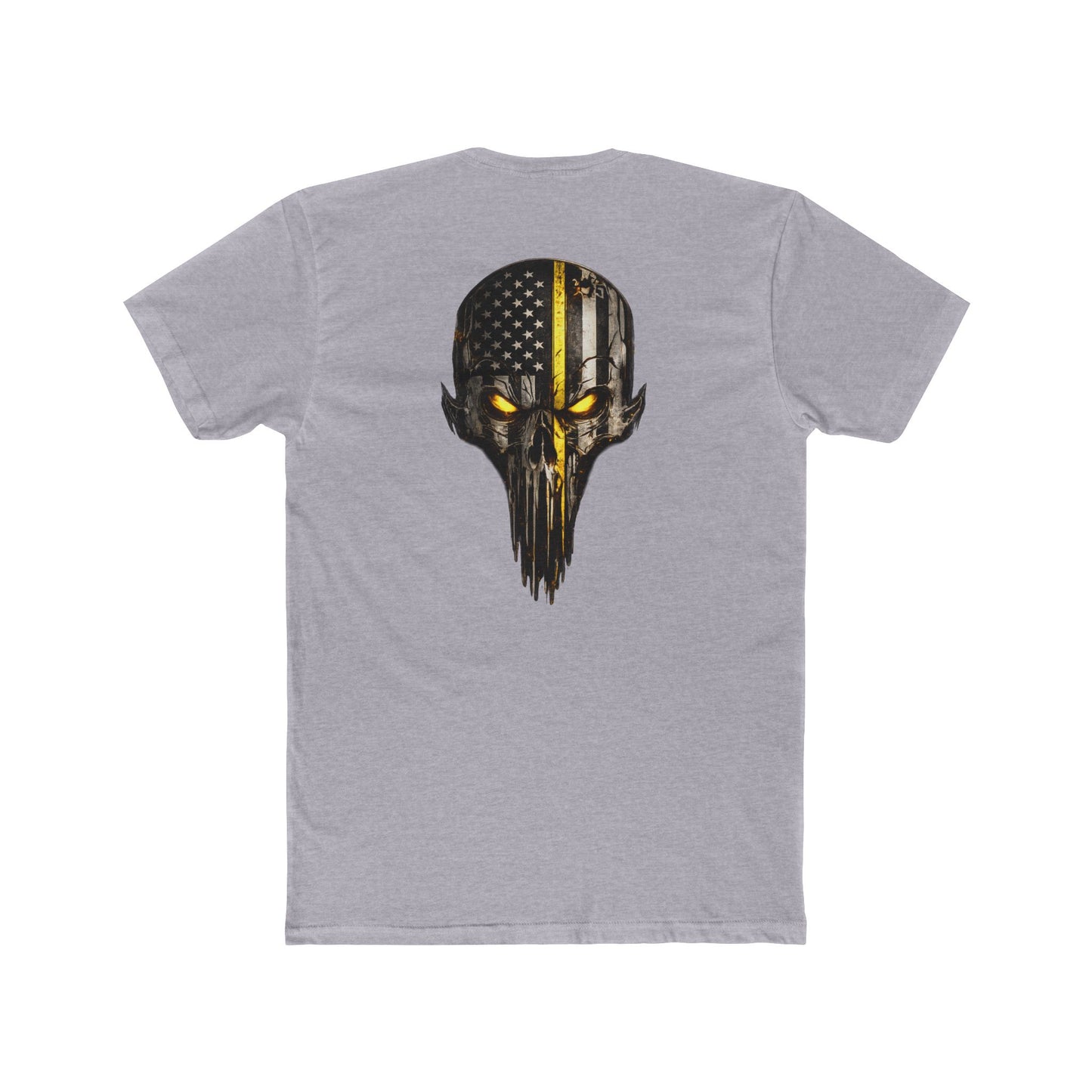 Thin Yellow Line Skull Tee — American Flag Shield & Back Skull Graphic