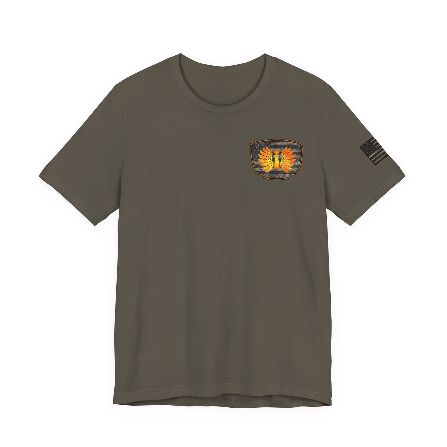 Duck Hunt Badge T-Shirt – Mossy Camo Print, Crossed Guns & Duck Skull Graphic