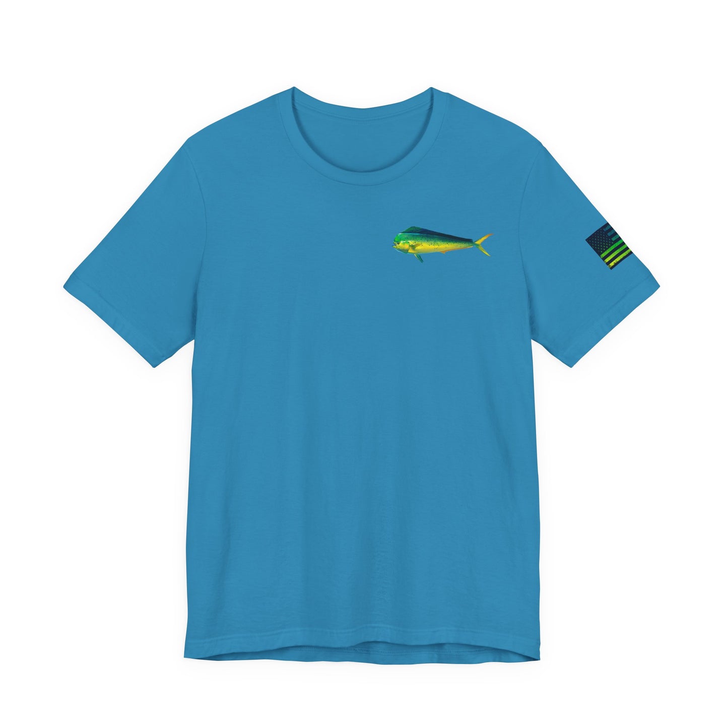 Patriotic Mahi Mahi Flag T-Shirt – Bold Saltwater Fishing Graphic Tee