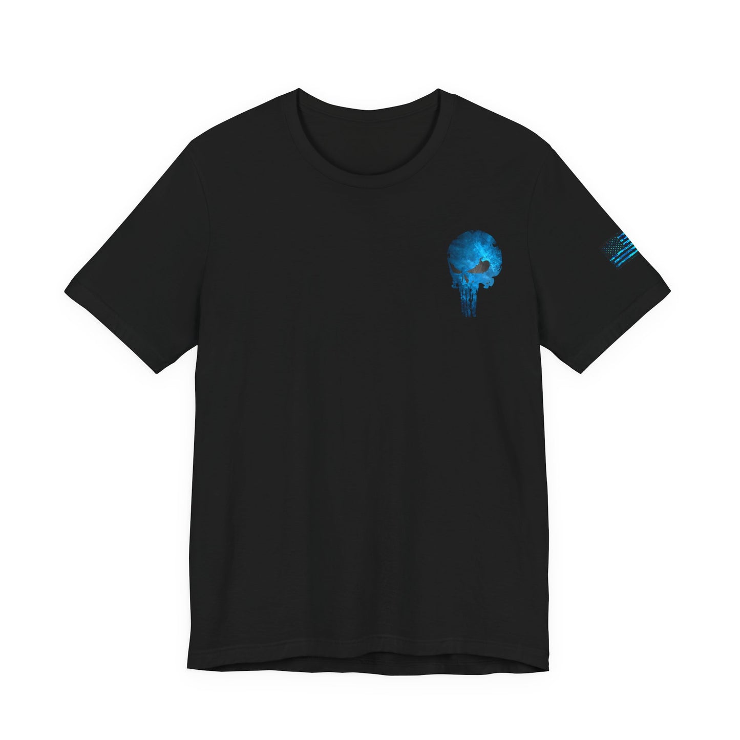 Blue Grunge Punisher Skull – Neon Grunge Vigilante Graphic for Shirts, Decals & Prints