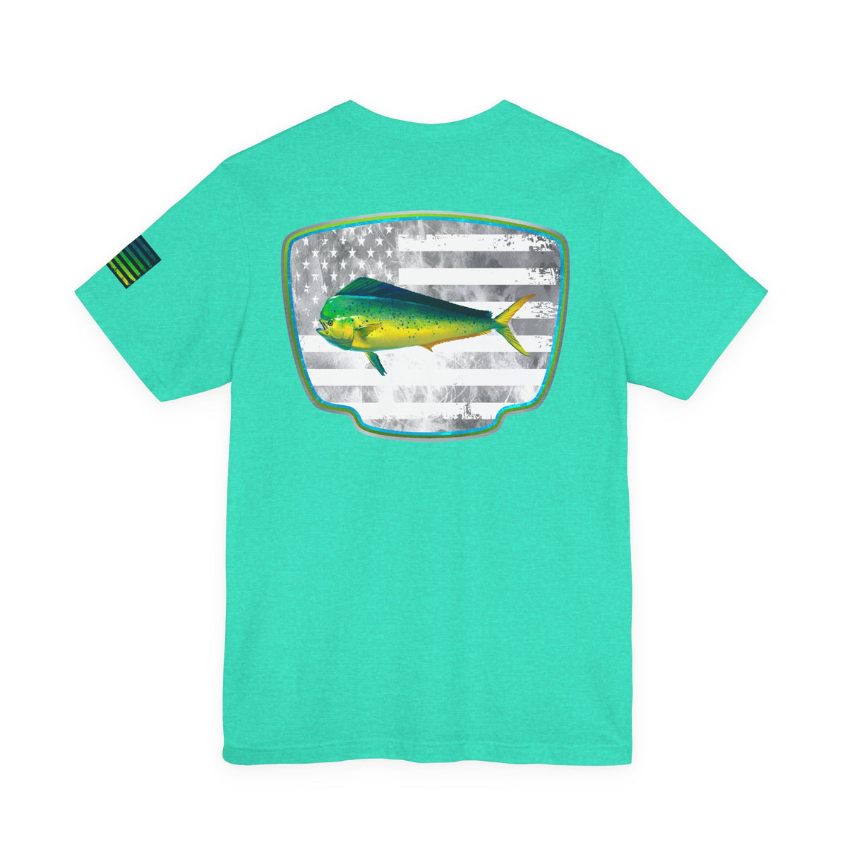 Mahi Mahi Sunglass Badge Tee – White Distressed Flag Fishing Shirt