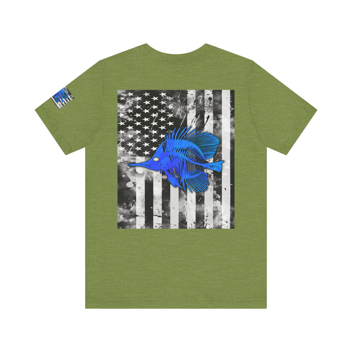 Blue Fish Skeleton Grunge American Flag Tee, Patriotic USA Shirt, Vintage American Flag