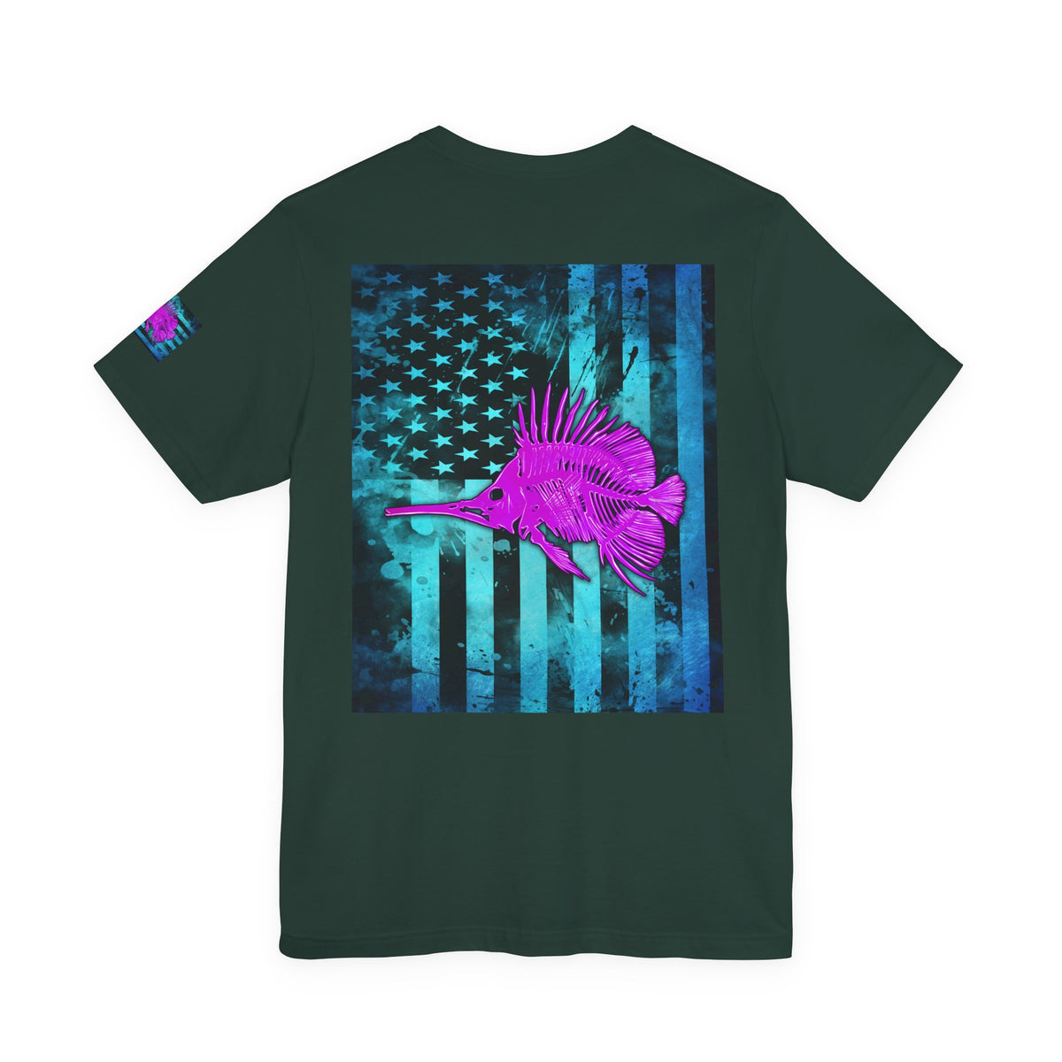 Pink Angler Grunge American Flag Tee, Patriotic USA Shirt, Vintage American Flag
