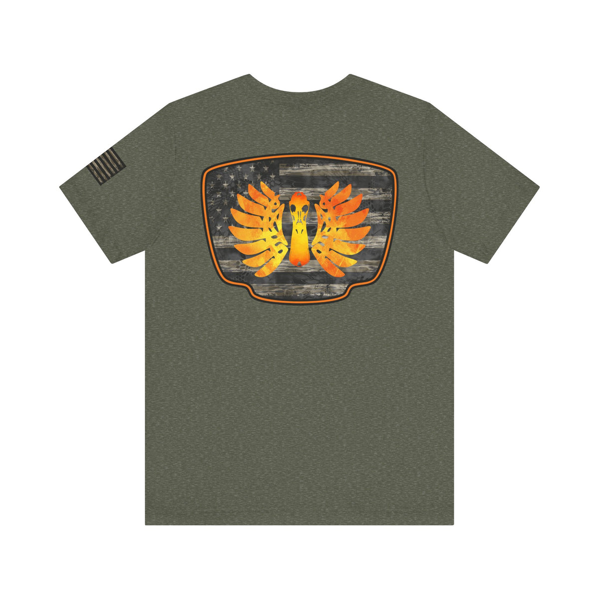 Duck Hunt Badge T-Shirt – Mossy Camo Print, Crossed Guns & Duck Skull Graphic