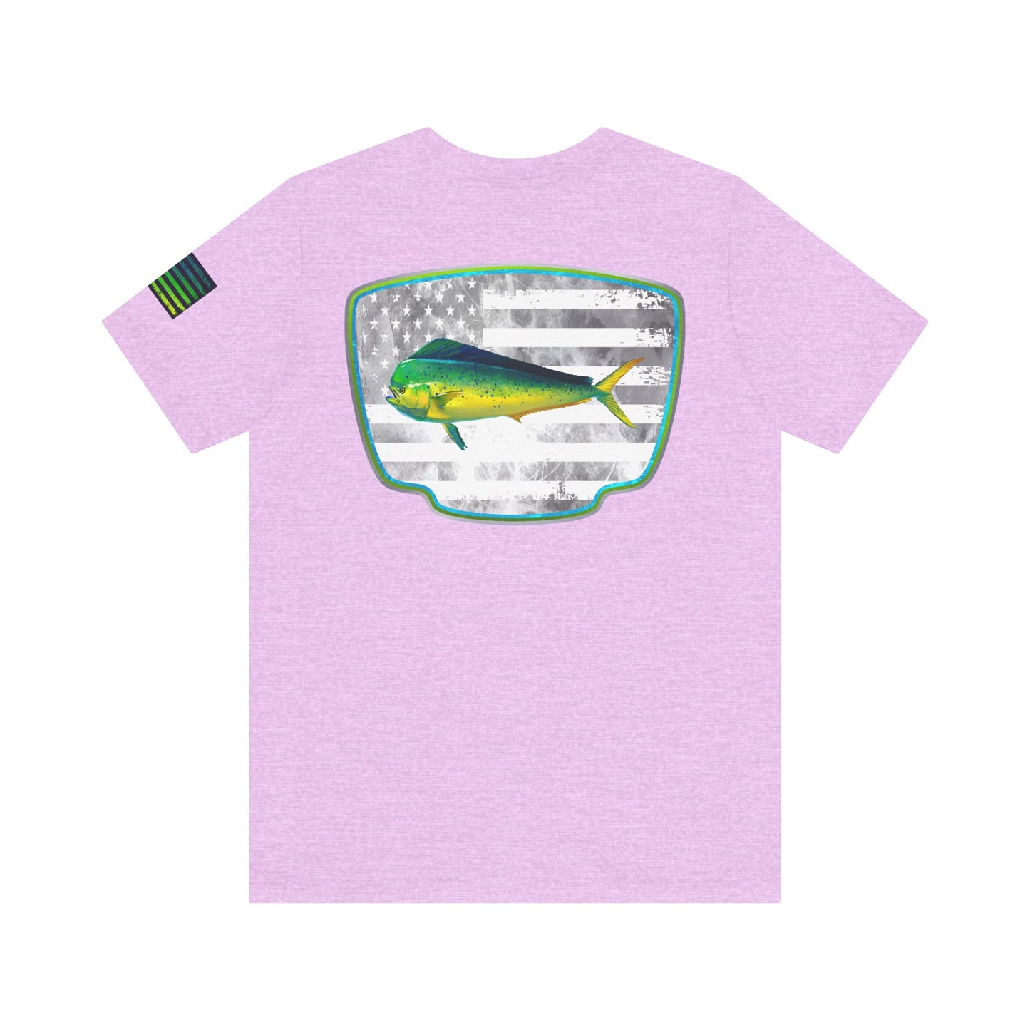 Mahi Mahi Sunglass Badge Tee – White Distressed Flag Fishing Shirt