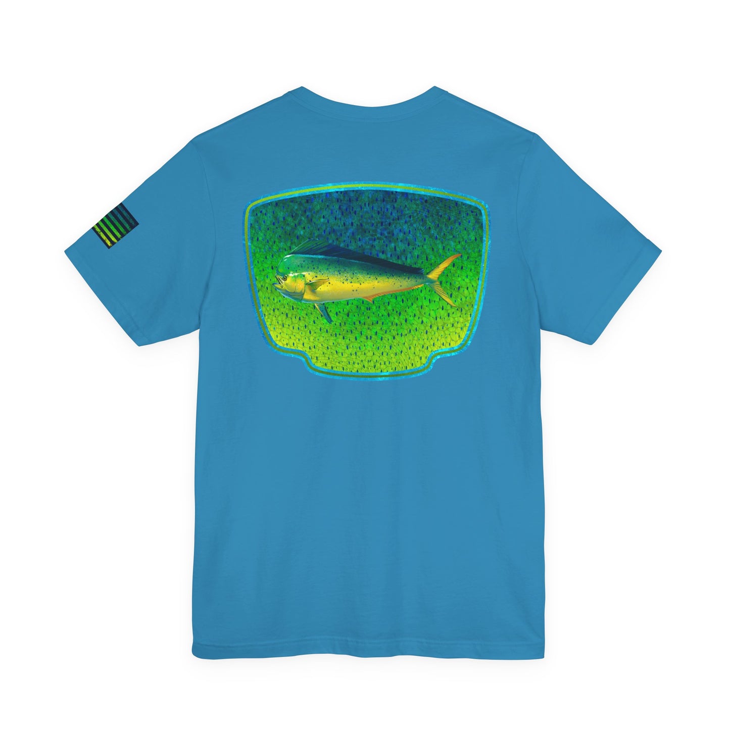 Bright Mahi Mahi Fish Skin Badge Tee – Bold Saltwater Fishing Shirt for Ocean Lovers