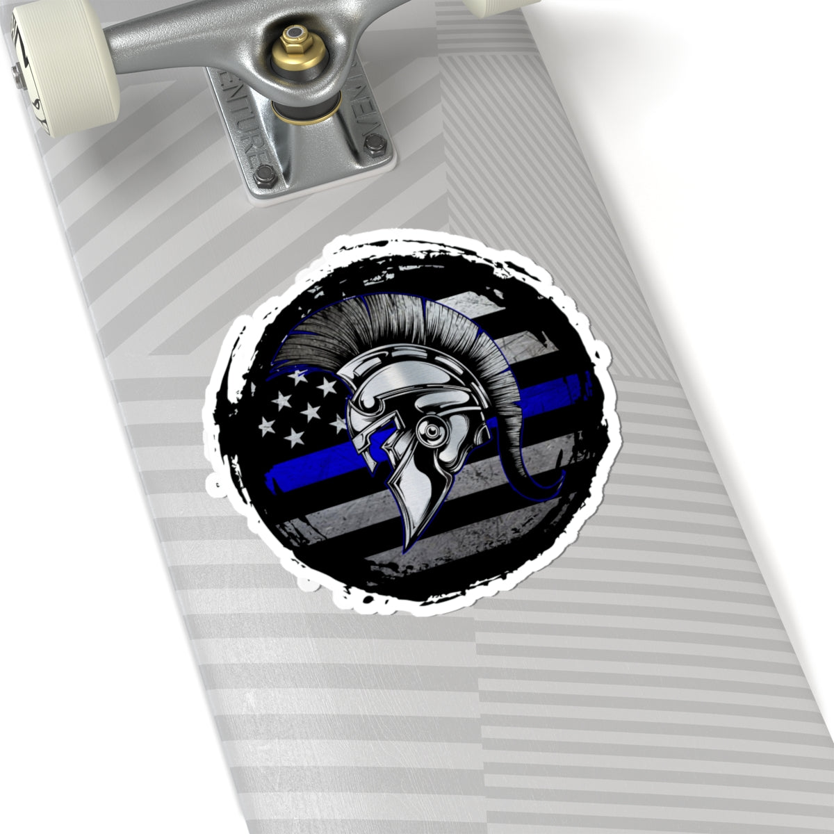 Grunge Spartan Warrior Skull Thin Blue Line Police Support Sticker ArtKiss-Cut Stickers