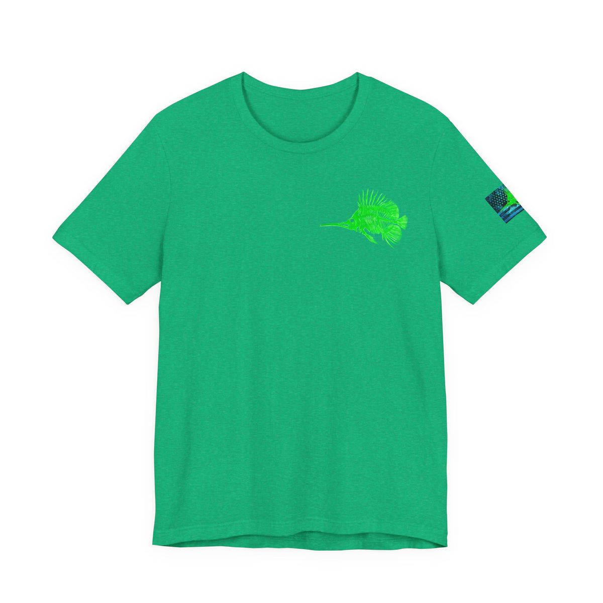 Green Fish Grunge American Flag Tee, Patriotic USA Shirt, Vintage American Flag