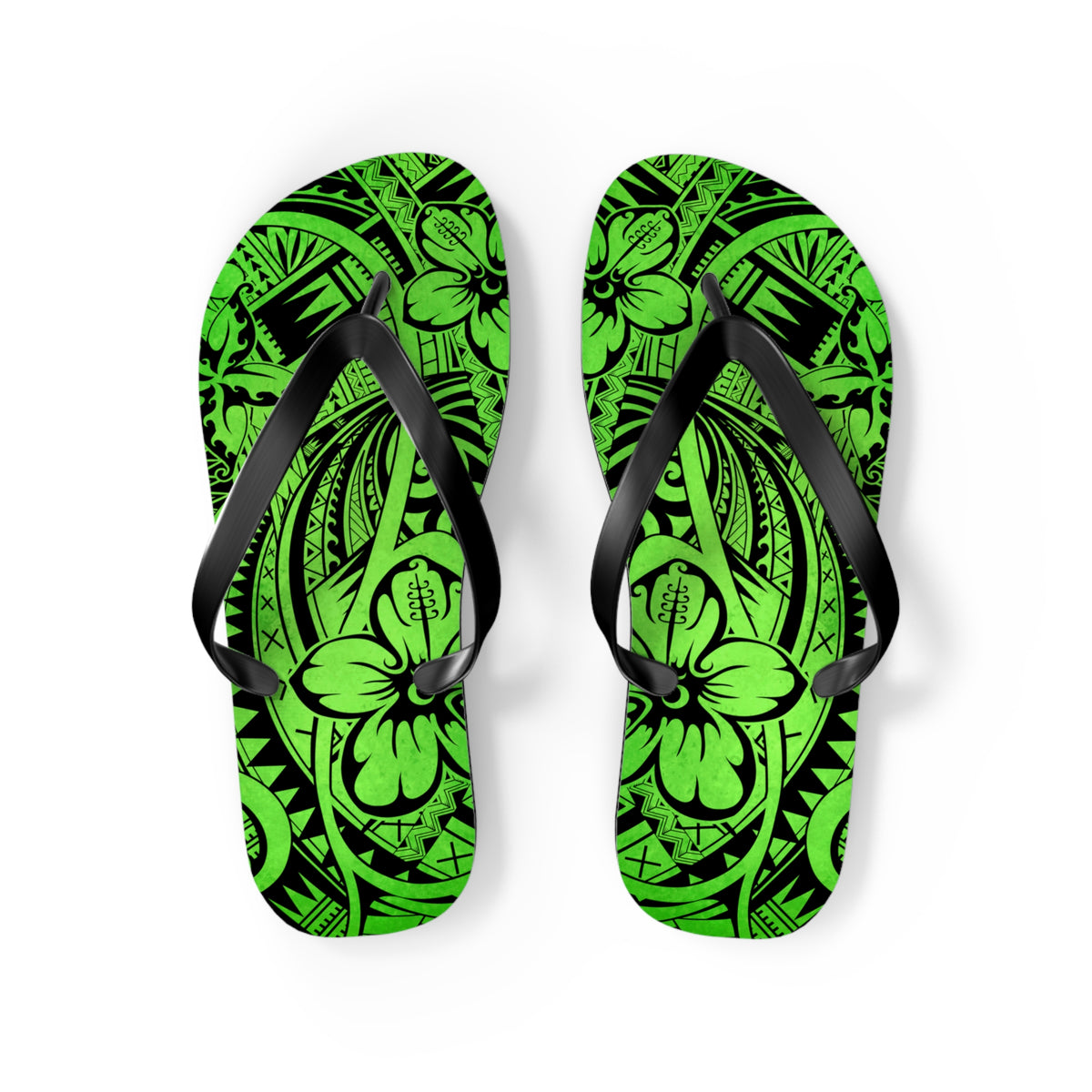 Polynesian Green Flip Flops - Summer Beach Sandals, Vacation Footwear, Poolside Essentials, Outdoor Fun, Tropical Style