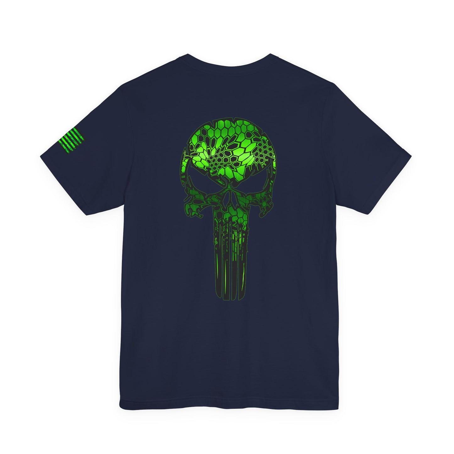 Green Punisher Skull with Hex Camo – Tactical Military Style Grunge Tee