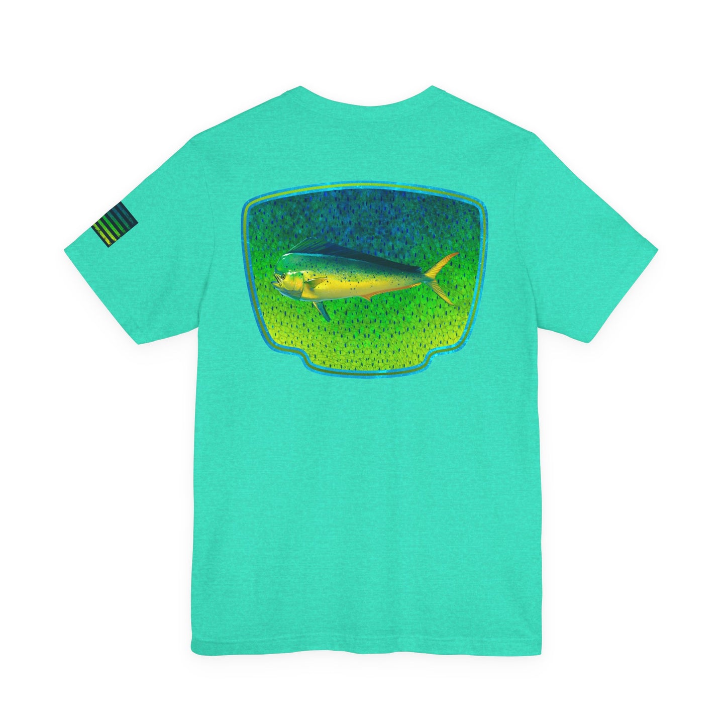 Bright Mahi Mahi Fish Skin Badge Tee – Bold Saltwater Fishing Shirt for Ocean Lovers