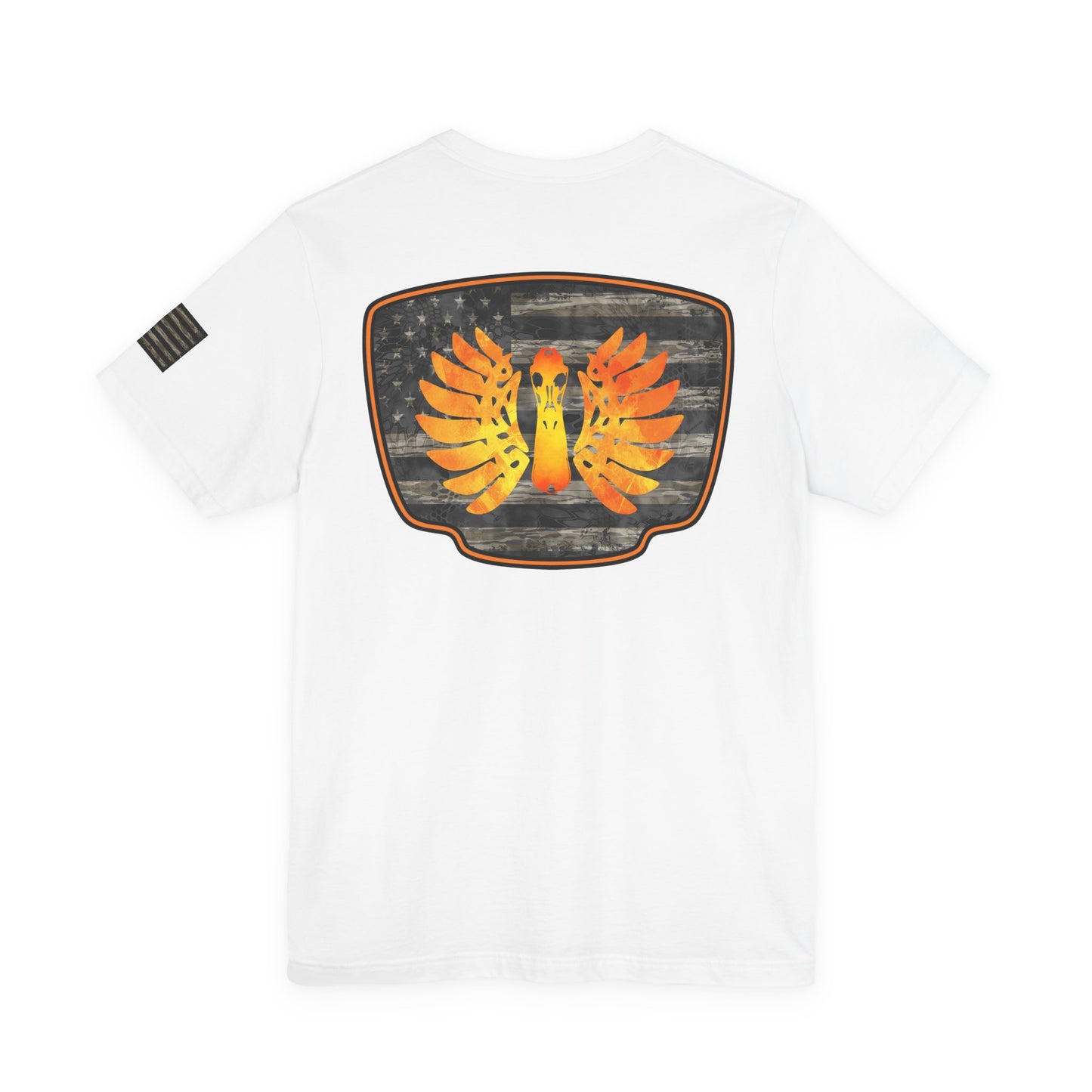 Duck Hunt Badge T-Shirt – Mossy Camo Print, Crossed Guns & Duck Skull Graphic
