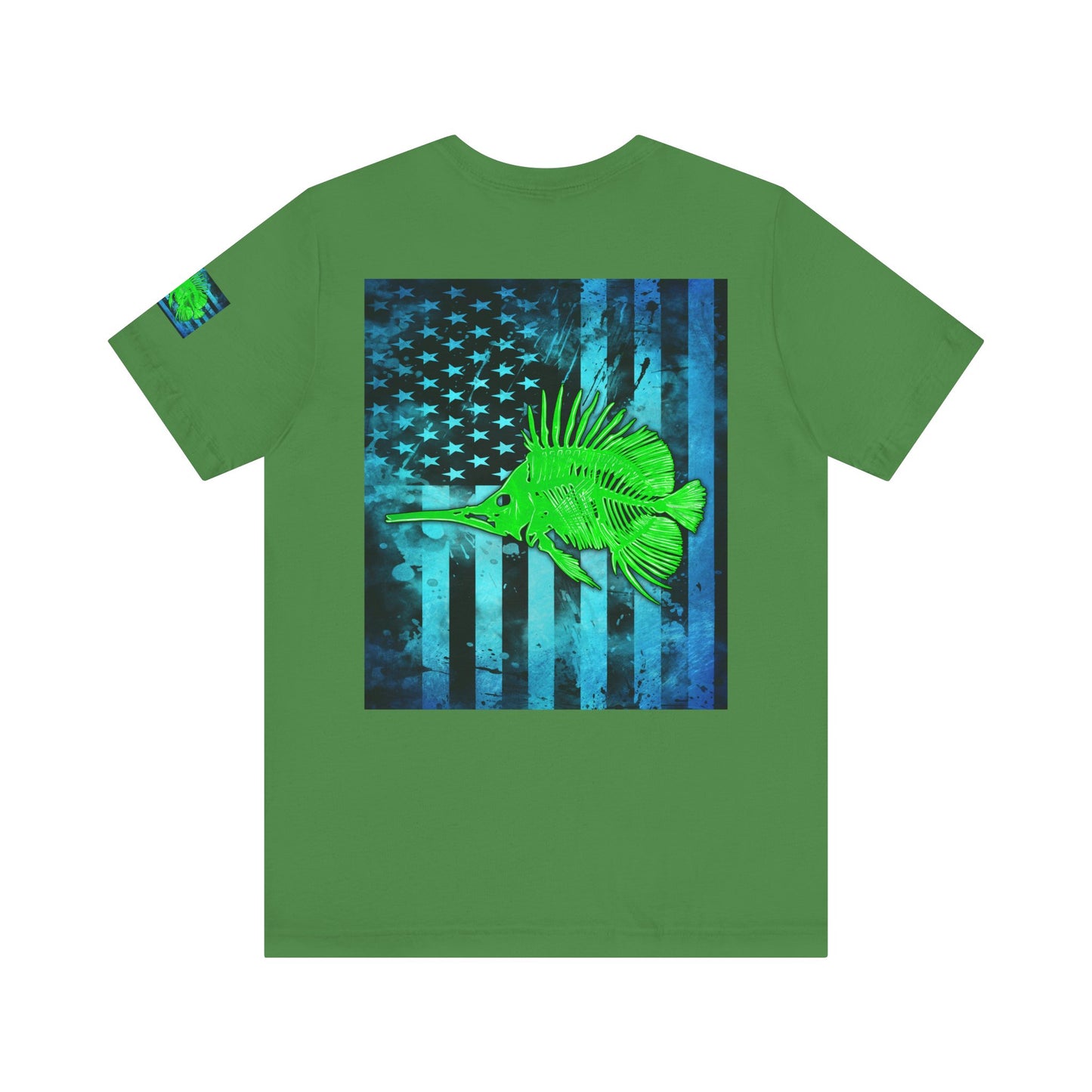 Green Fish Grunge American Flag Tee, Patriotic USA Shirt, Vintage American Flag