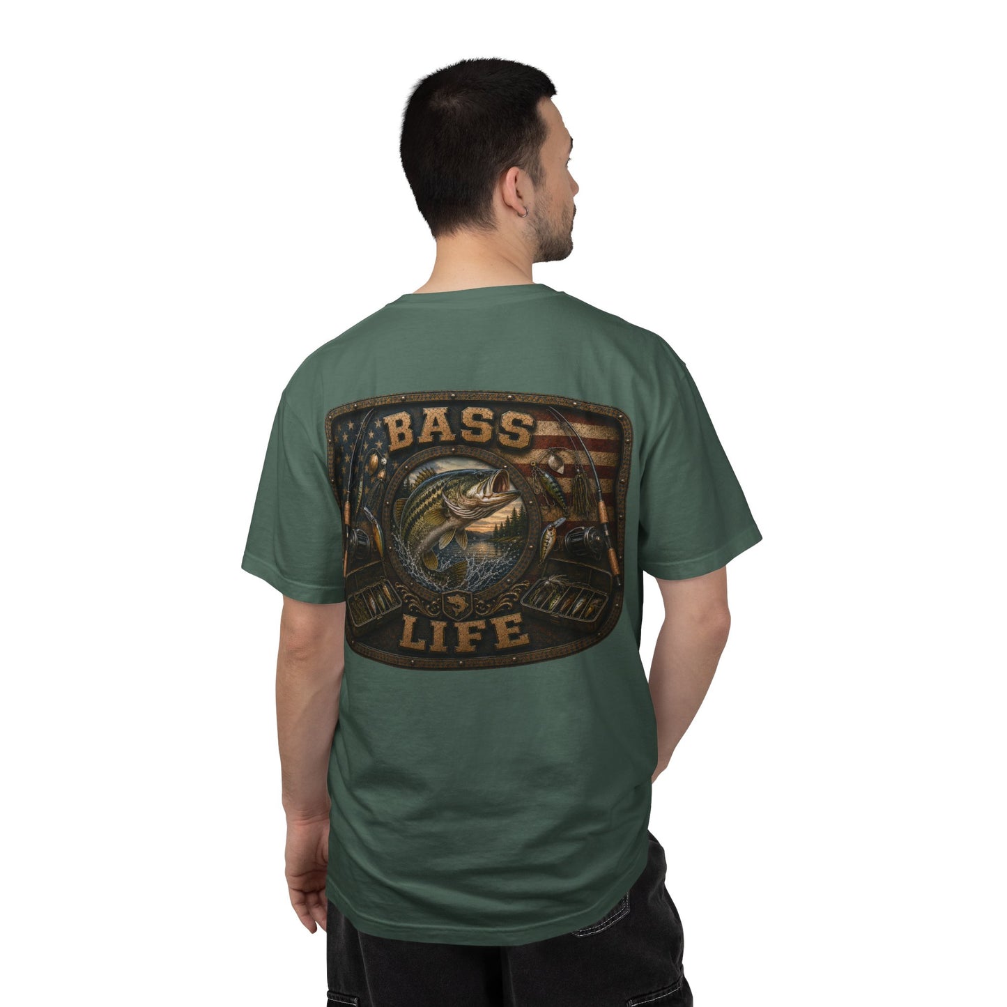 Bass Life T-Shirt — Retro American Flag Bass Fishing Tee