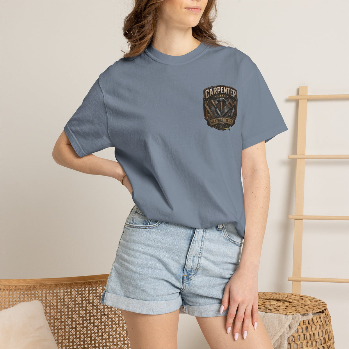 Carpenter Life T-Shirt – 'Measure Twice' Vintage Tool Emblem