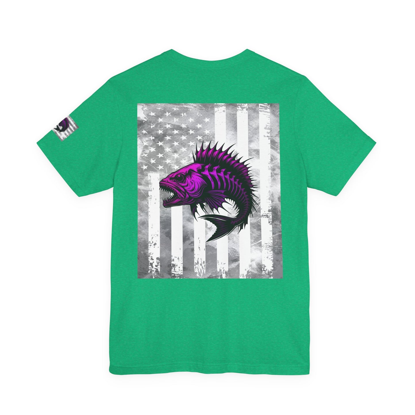 Fish Grunge American Flag Tee, Patriotic USA Shirt, Vintage American Flag