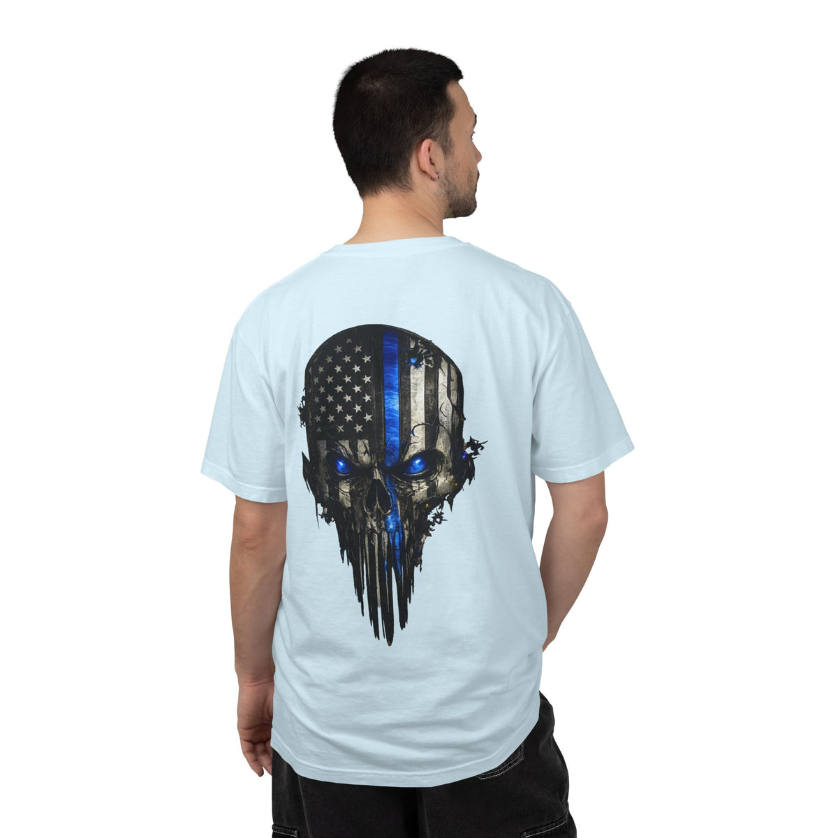 Thin Blue Line Skull T-Shirt — American Flag Police Support Tee