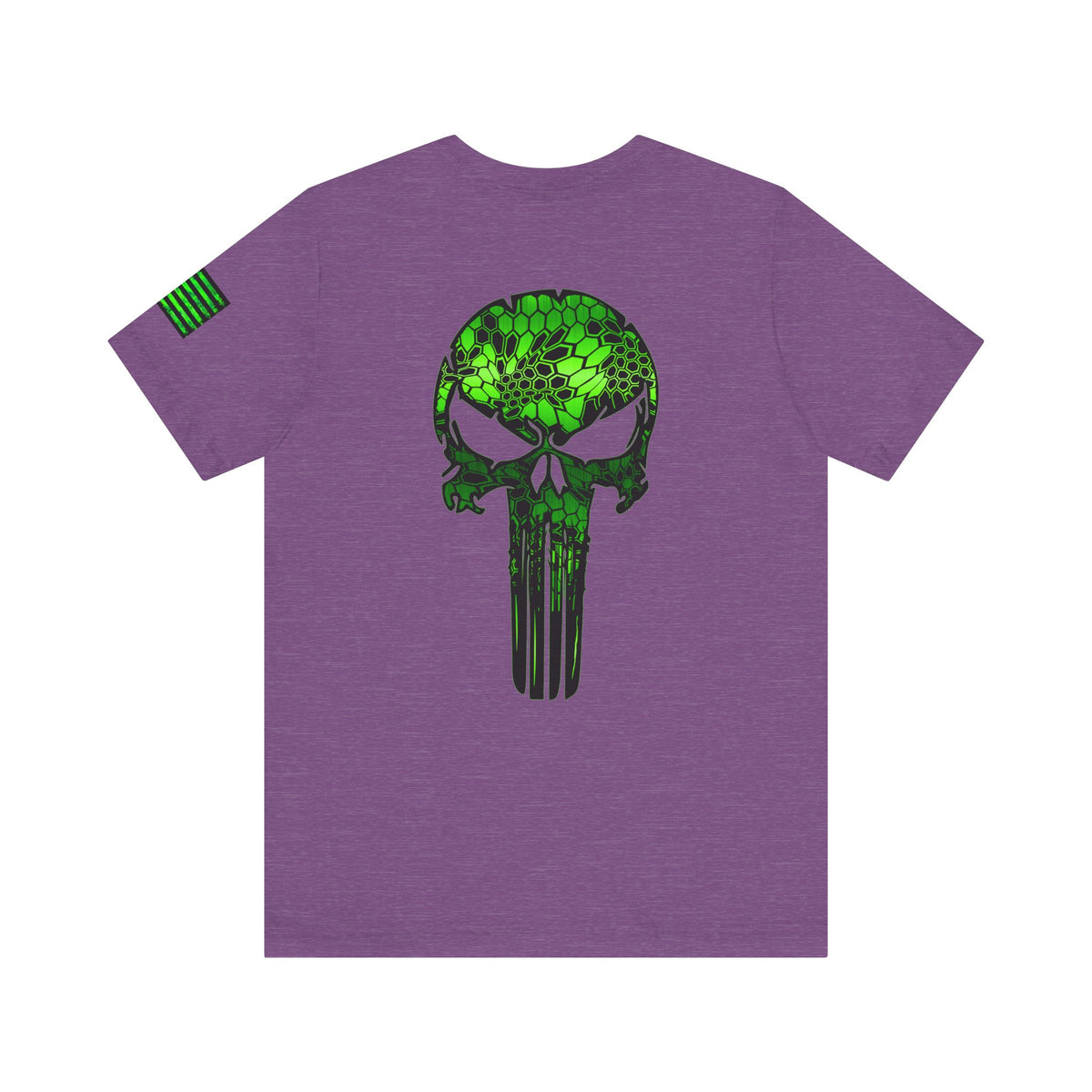 Green Punisher Skull with Hex Camo – Tactical Military Style Grunge Tee