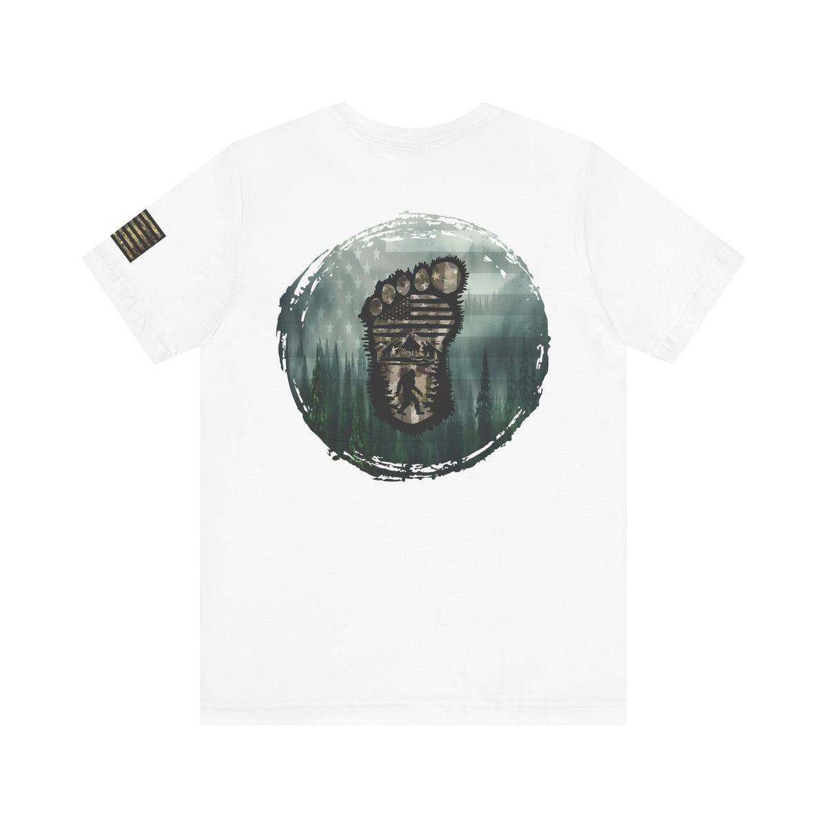 Bigfoot American Flag Camo Tee, Patriotic Sasquatch Shirt, USA Yetti Top, Men's Women's Unisex T-shirt, Cryptid Camouflage