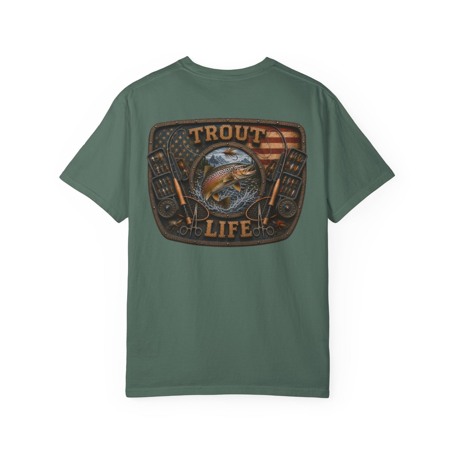 Trout Life T-Shirt — Fishing Graphic Tee with Trout & American Flag