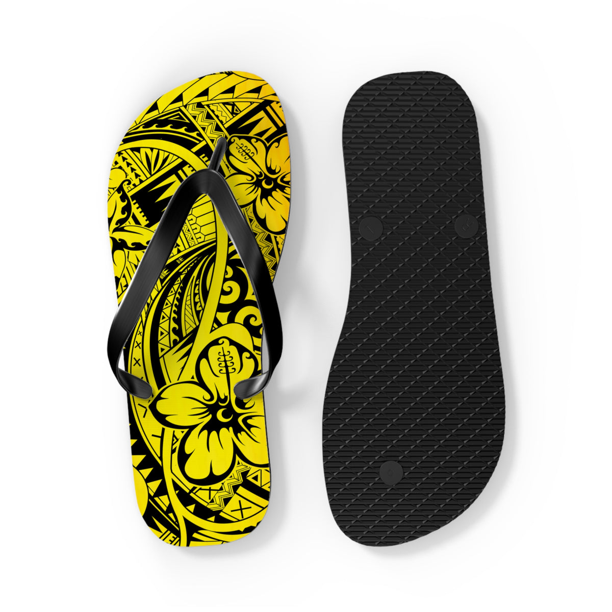 Polynesian Yellow Flip Flops, Summer Beach Sandals, Tropical Vacation Footwear, Gift for Her, Bohemian Style Footwear