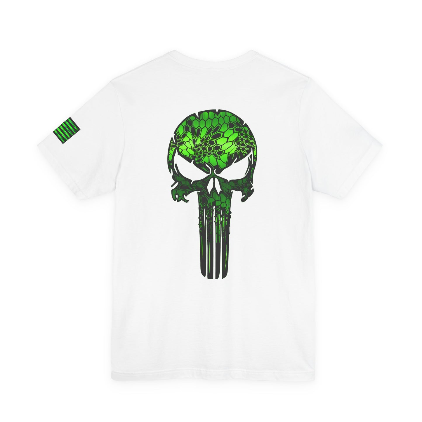 Green Punisher Skull with Hex Camo – Tactical Military Style Grunge Tee