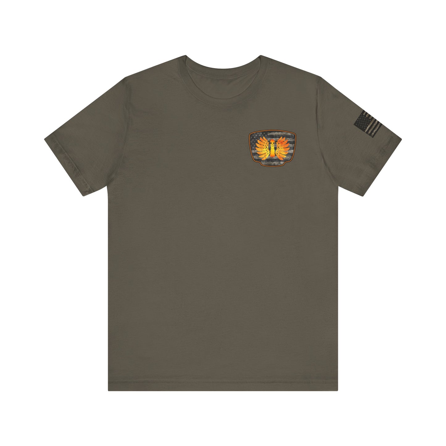 Duck Hunt Badge T-Shirt – Mossy Camo Print, Crossed Guns & Duck Skull Graphic