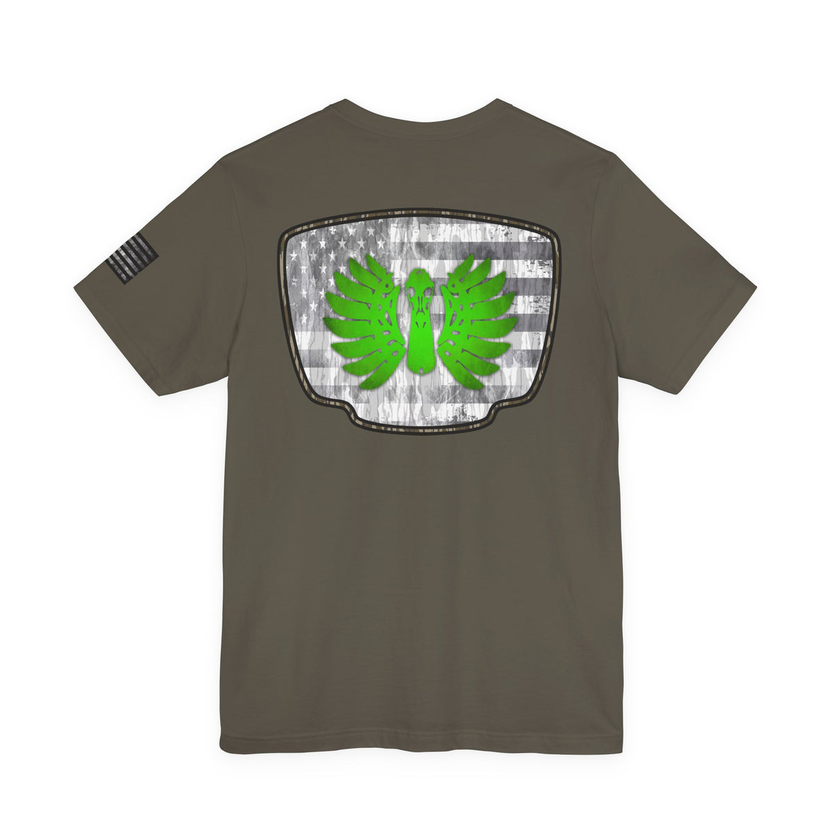 Duck Skull Hunting Badge T-Shirt – Mossy Camo Print, Crossed Guns & Duck Skull Graphic