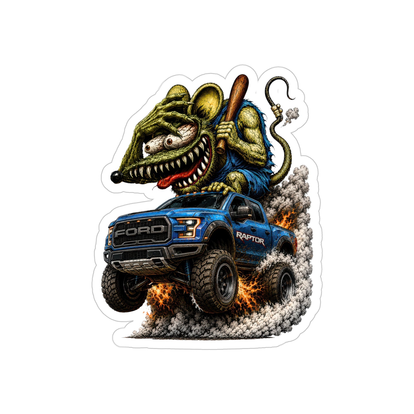 Crazy Rat Ford Raptor Sticker | Blue Lifted Off Road Truck Decal | Monster 4x4 Racing Art | Transparent Vinyl Sticker