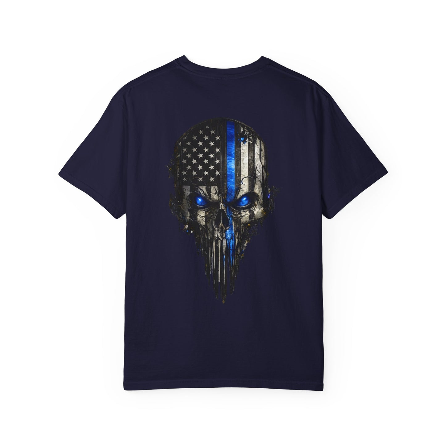 Thin Blue Line Skull T-Shirt — American Flag Police Support Tee
